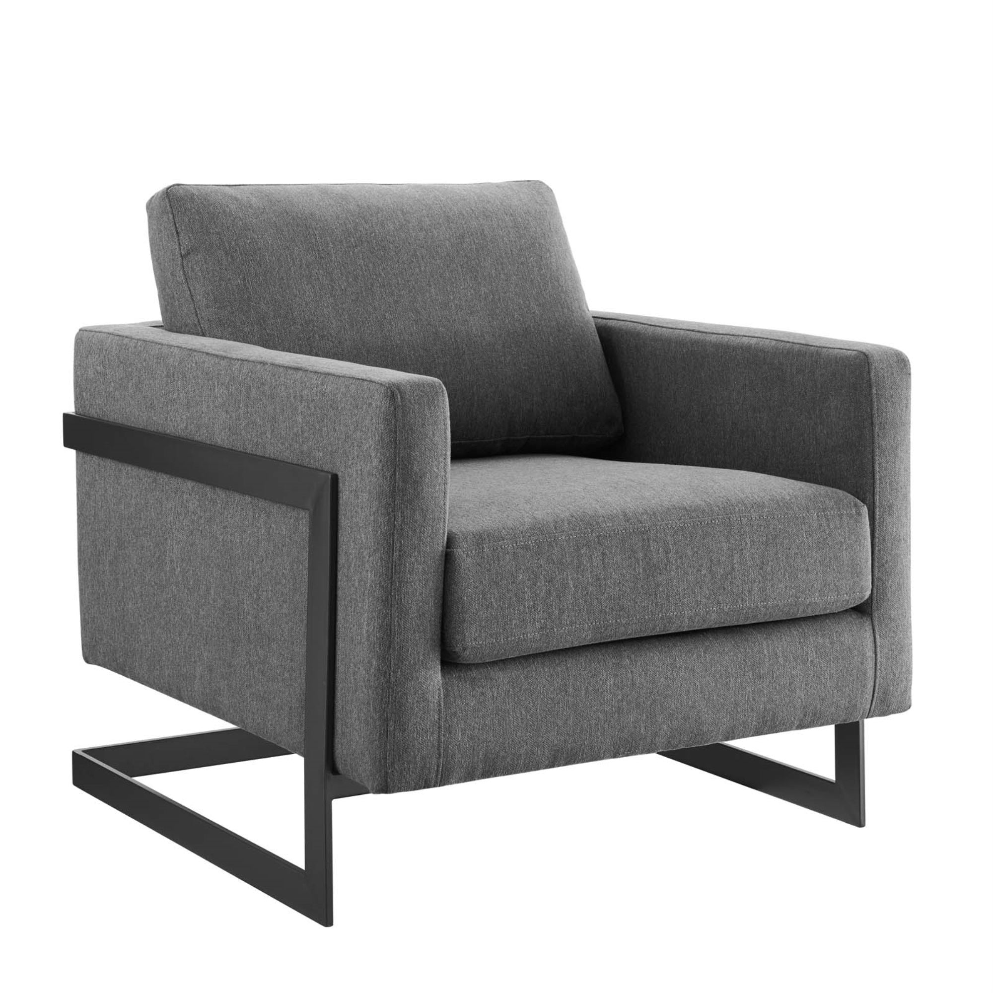 Opulent Luxury Deco Style Posse Fabric Accent Chair - Black Charcoal, Sleek Matte Black Stainless Steel Base, Soft Polyester Fabric, Comfortable Foam Padding, No Assembly Required, 300 Lbs Weight Capacity