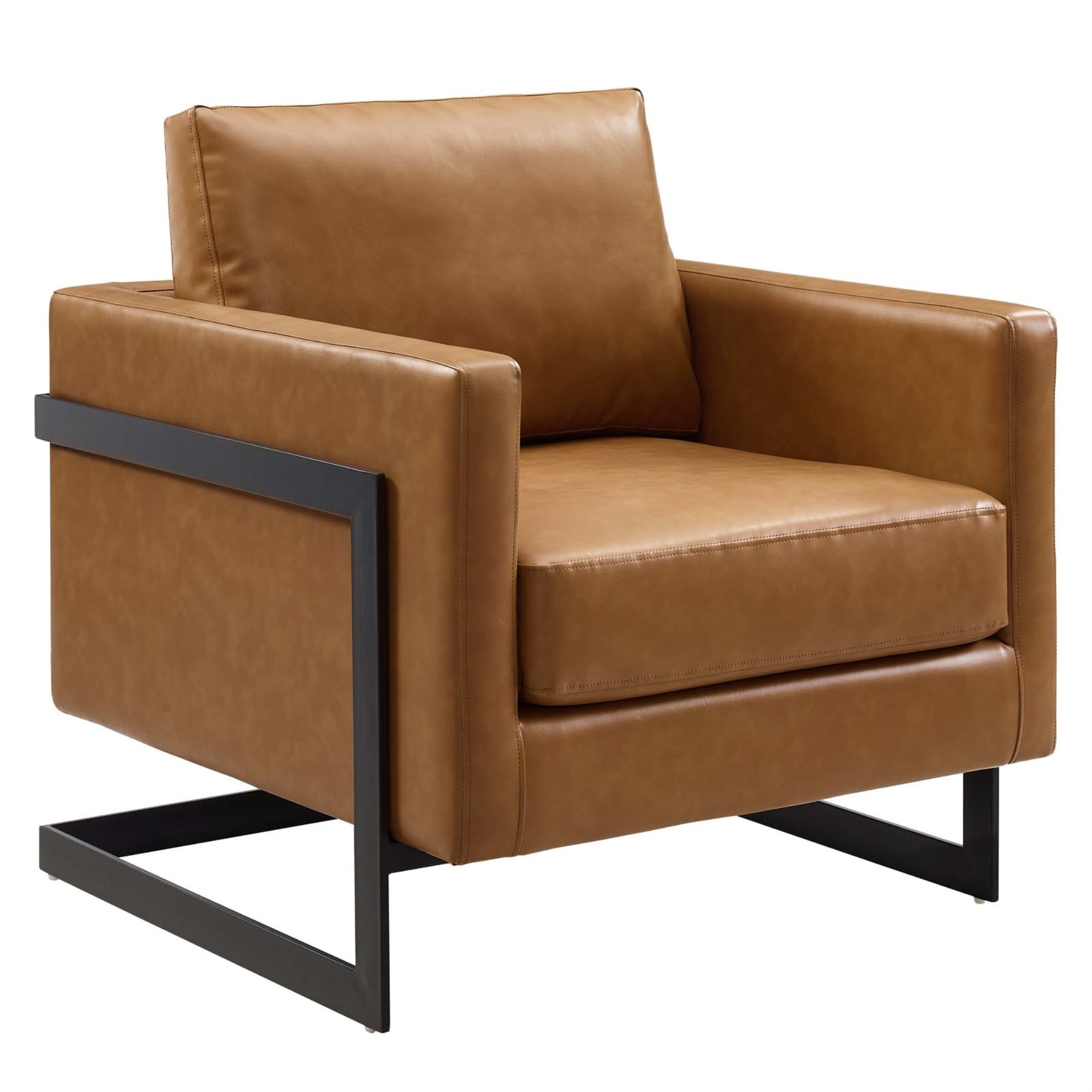 Posse Vegan Leather Accent Chair - Opulent Luxury & Glamorous Deco Style - Sleek Matte Black Base - Plush Seating Experience - Retro Modern Design - Non-Marking Foot Pins - 300 Lb Weight Capacity - No Assembly Required