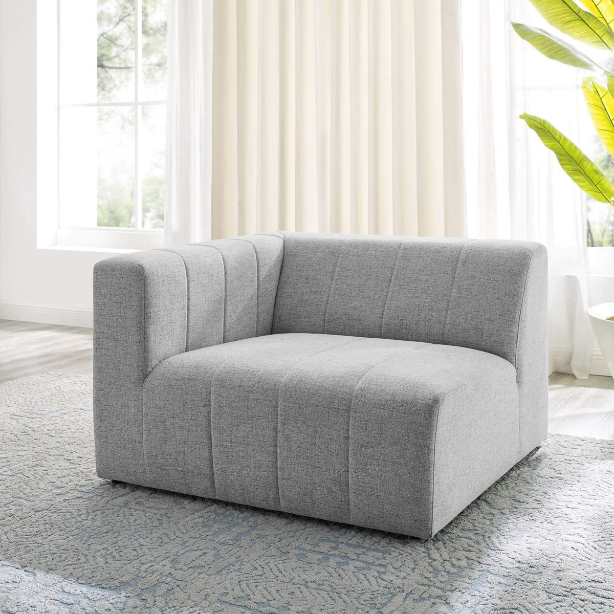 Casafoyer Bartlett Channel Tufted Upholstered Sectional, Left-Arm Chair, Light Gray