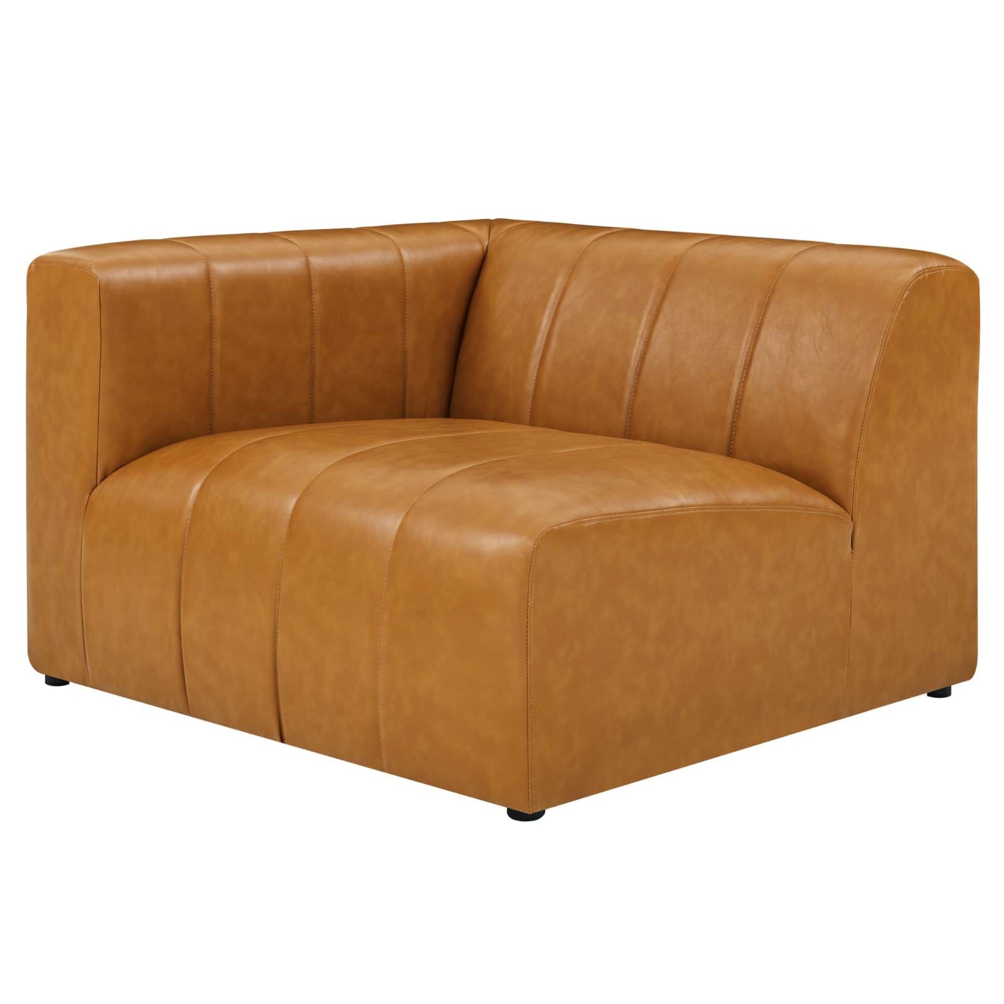 Bartlett Vegan Leather Left-Arm Chair - Retro Modern Style, Vegan Leather Upholstery, Solid Wood Frame, Foam Padding, Modular Connectors, Non-Marking Foot Caps.
