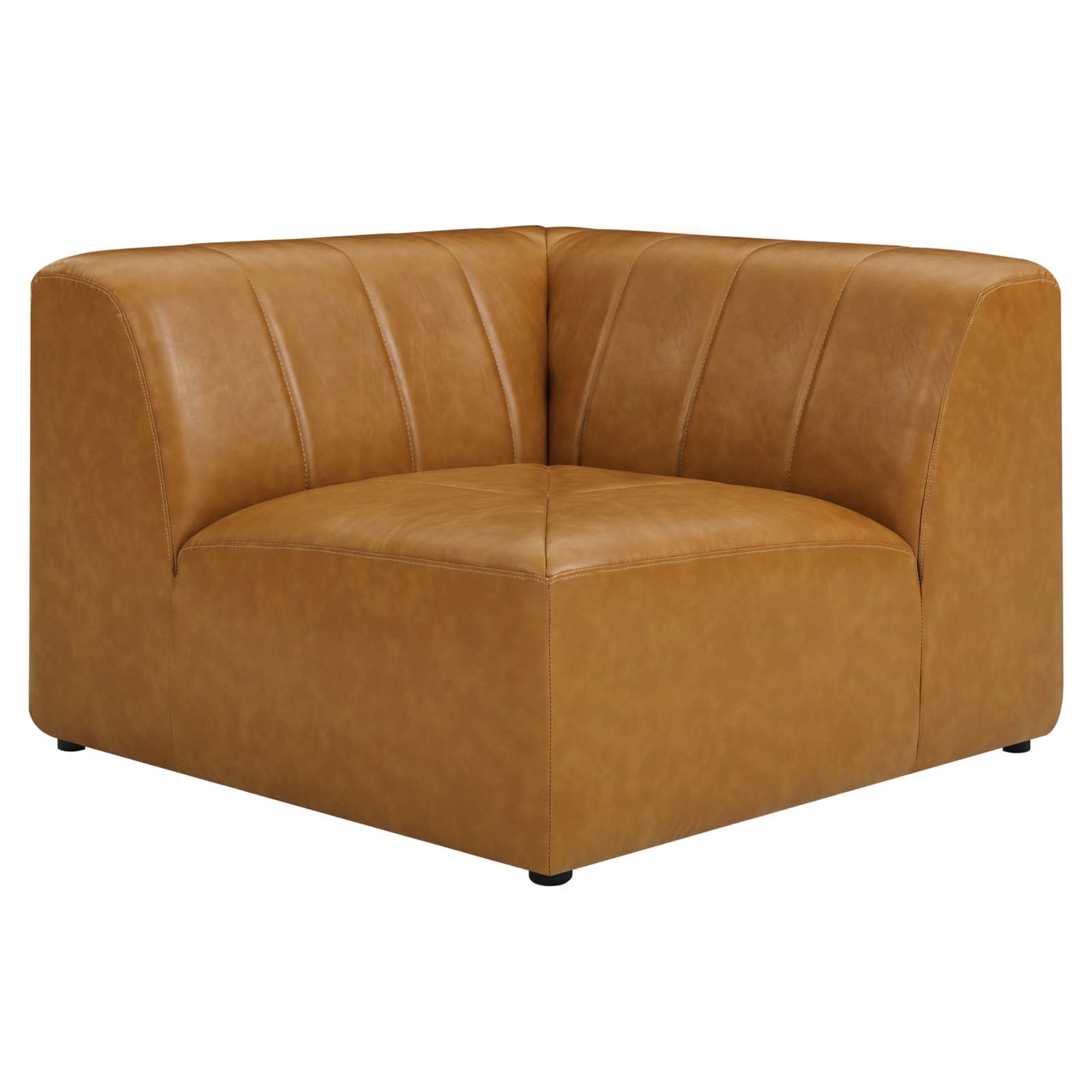 Bartlett Vegan Leather Corner Chair - Retro Modern Style, Dense Foam Padding, Solid Wood Frame, Non-Marking Foot Caps - Tan