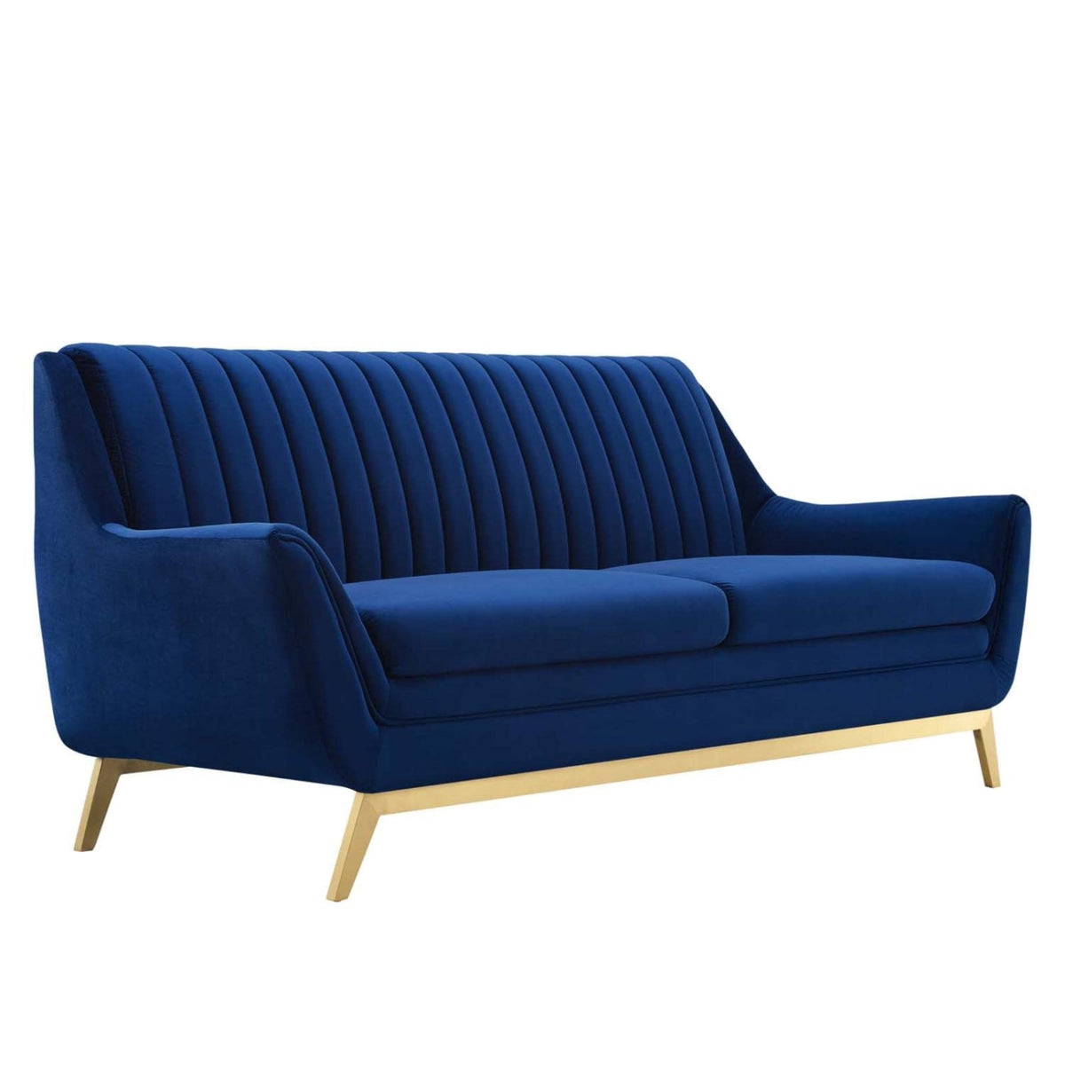 Casafoyer Winsome Channel Tufted Performance Velvet, Sofa, Navy