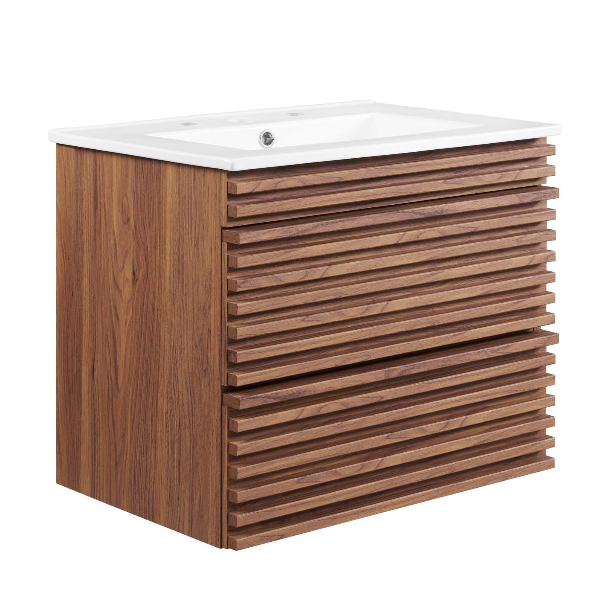 Render 24' Wall-Mount Bathroom Vanity Walnut White
