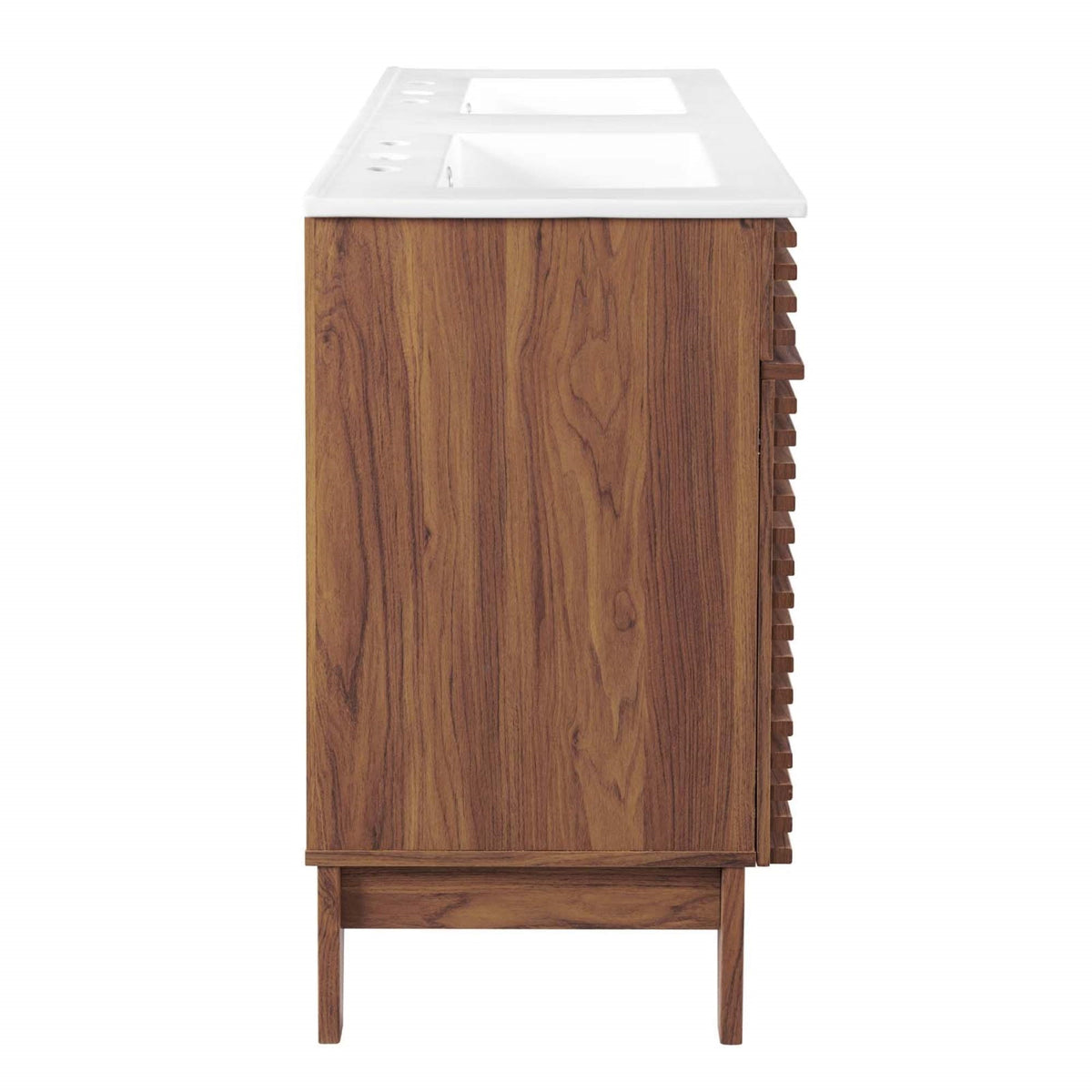 Yardlio Mid-Century Modern Walnut Laminate Double Sink Bathroom Vanity - Render 48'