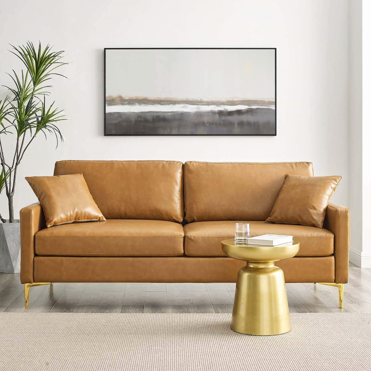 Casafoyer Juliana Vegan Leather Upholstered Sofa In Tan