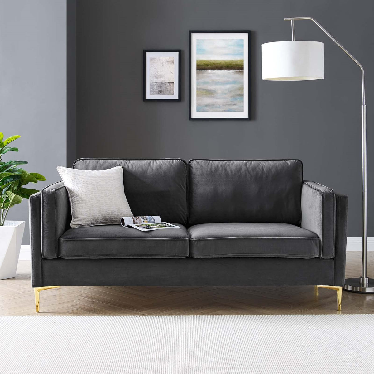 Casafoyer Kaiya Performance Velvet Sofa, Charcoal