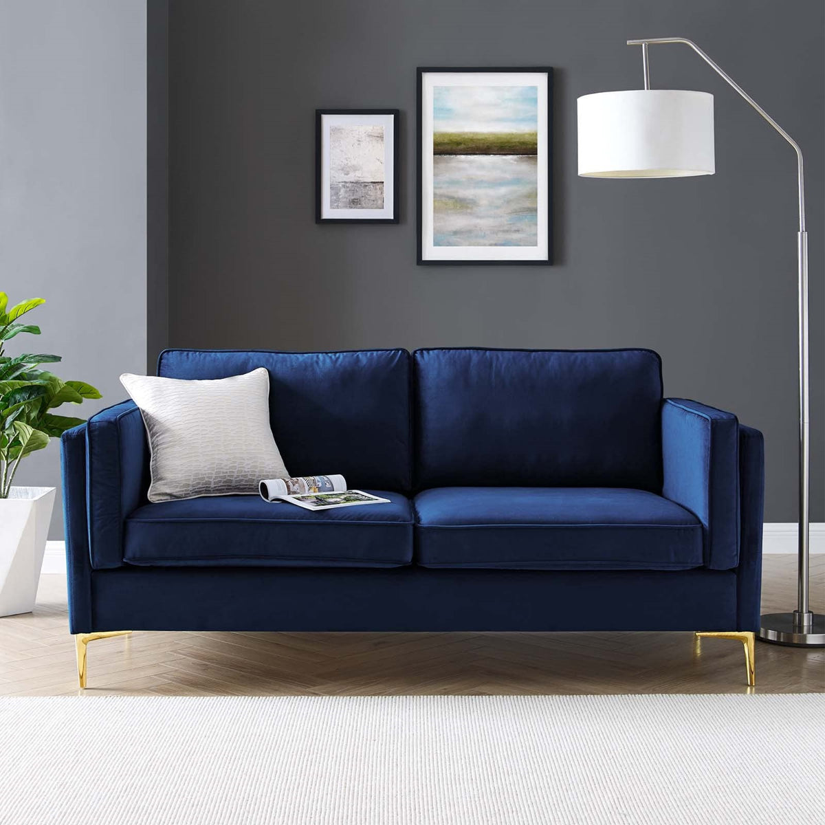 Casafoyer Kaiya Performance Velvet Sofa, 32 X 71 X 33.5, Midnight Blue