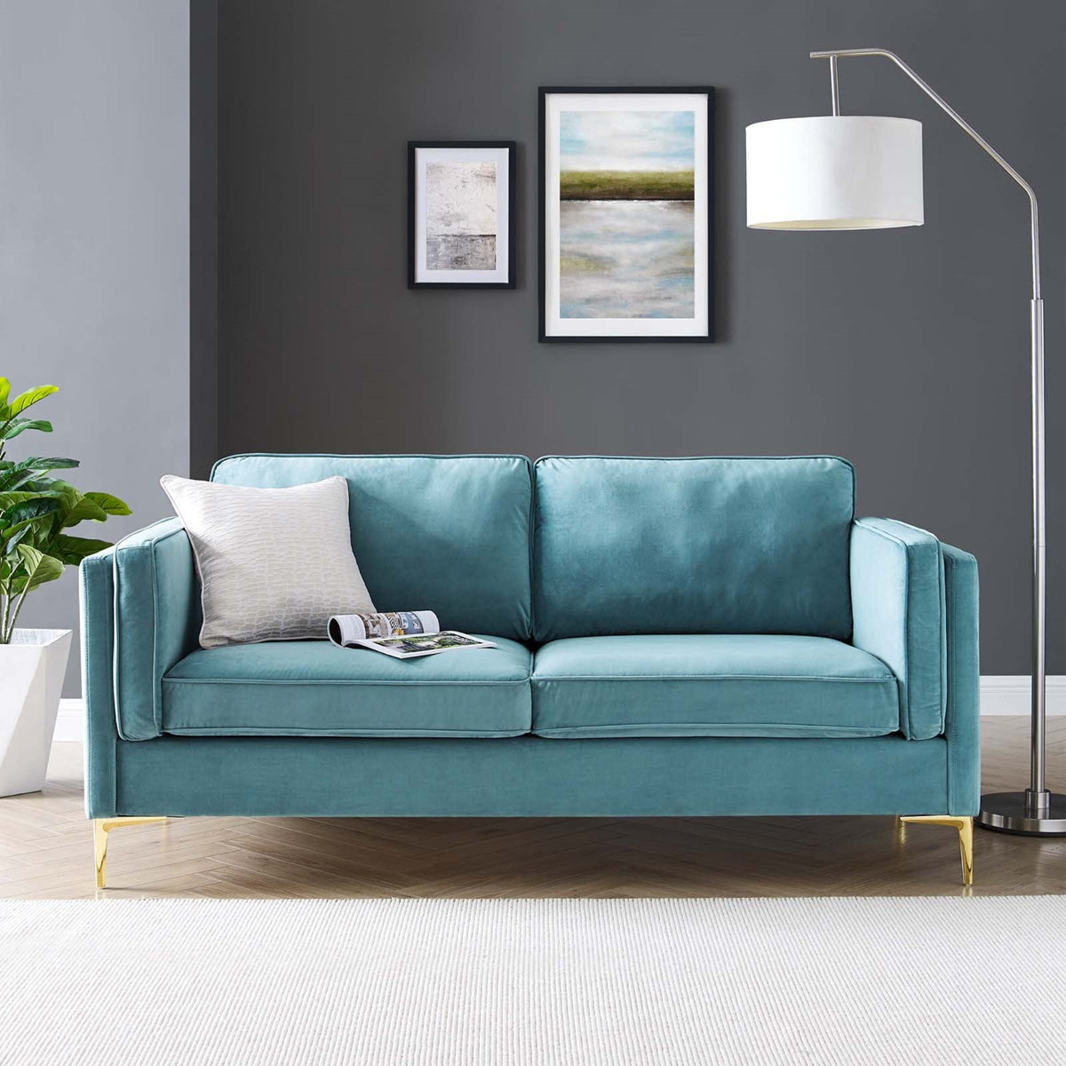 Casafoyer Kaiya Performance Velvet Sofa, 32 X 71 X 33.5, Sea Blue