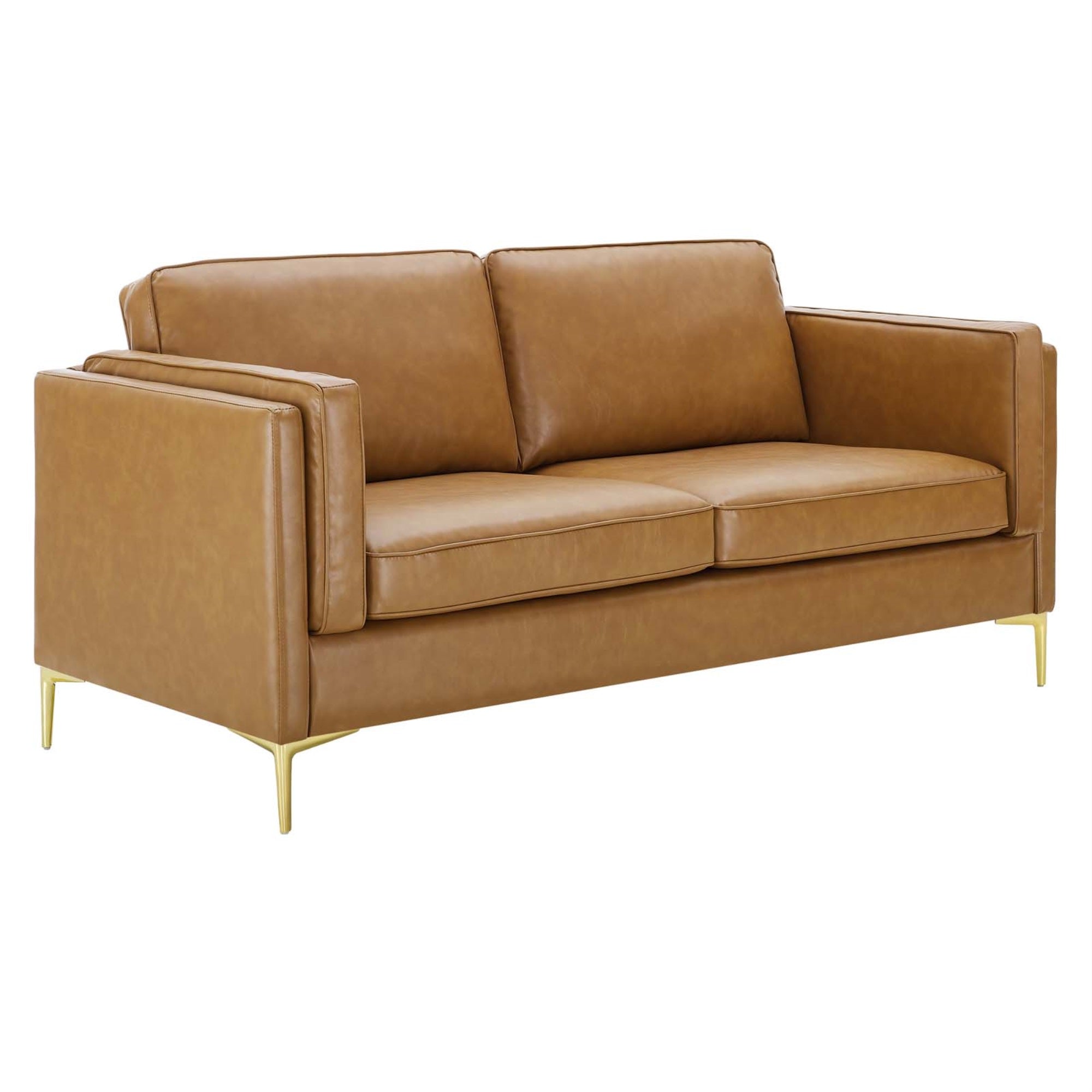 Ergode Vegan Leather Sofa - Retro-Modern Design With French Piping And Gold Metal Accents. Plush Seating With Dense Foam Padding And Sinuous Spring Support. Sturdy Construction With Solid Wood Frame. 900 Lbs Weight Capacity.