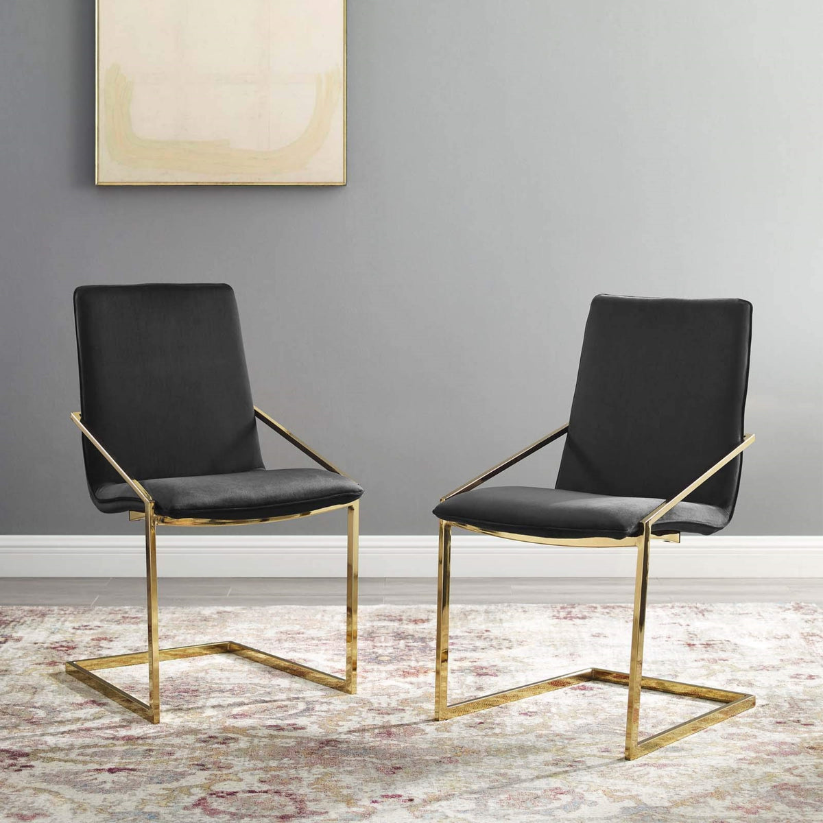 Casafoyer Pitch Performance Velvet Armchair, 2 Pcs - Dining Chairs, Gold Black