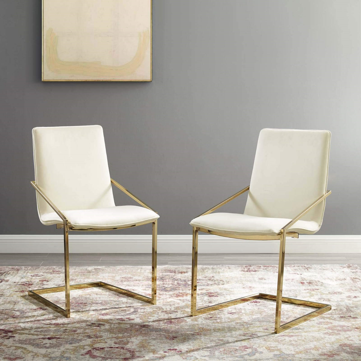 Casafoyer Pitch Performance Velvet Armchair, 2 Pcs - Dining Chairs, Gold Ivory