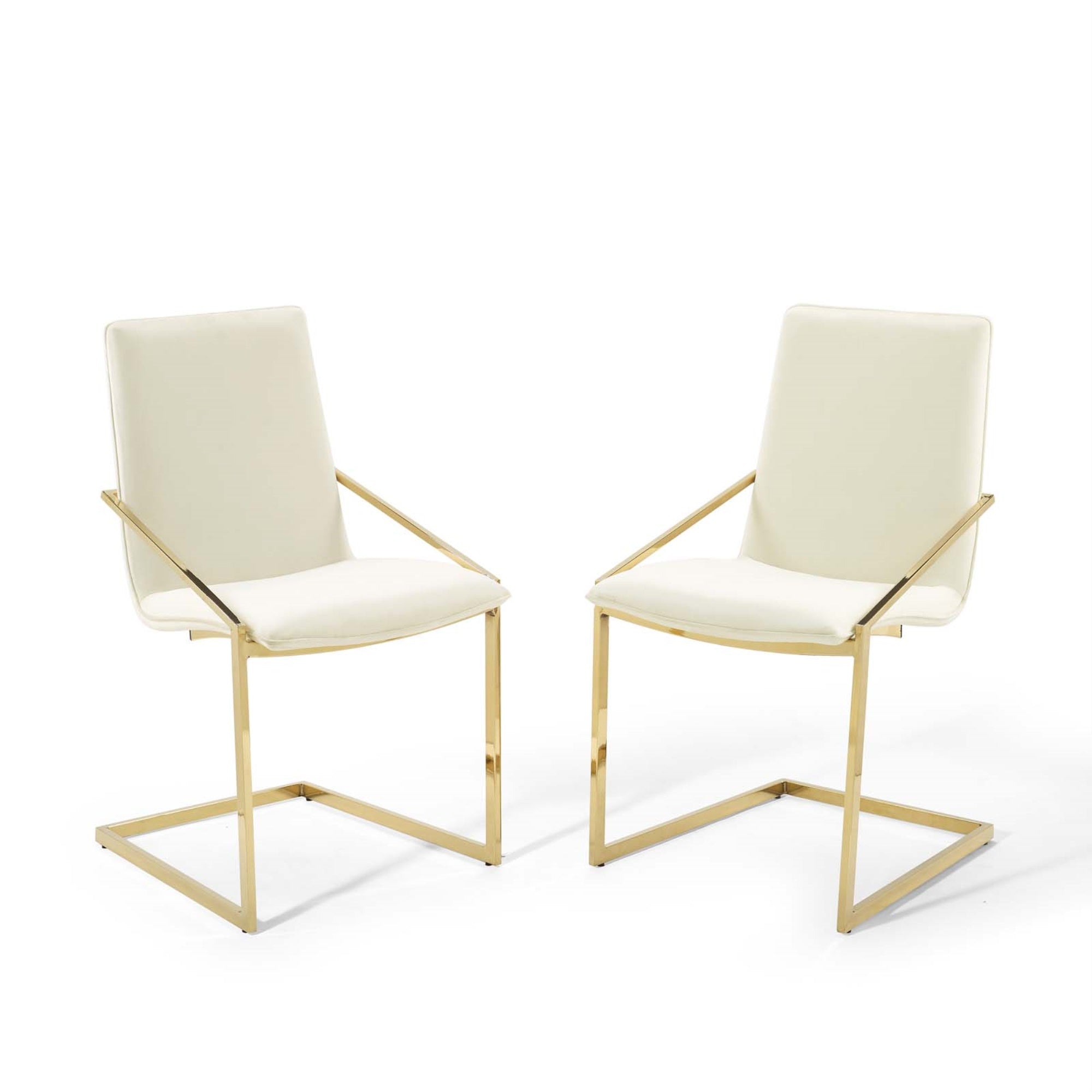 Pitch Performance Velvet Upholstered Dining Armchair Set Of 2 - Gold Ivory, Stain-Resistant, Comfortable Foam Padded Seat, Non-Marking Foot Caps, 330 Lbs Weight Capacity