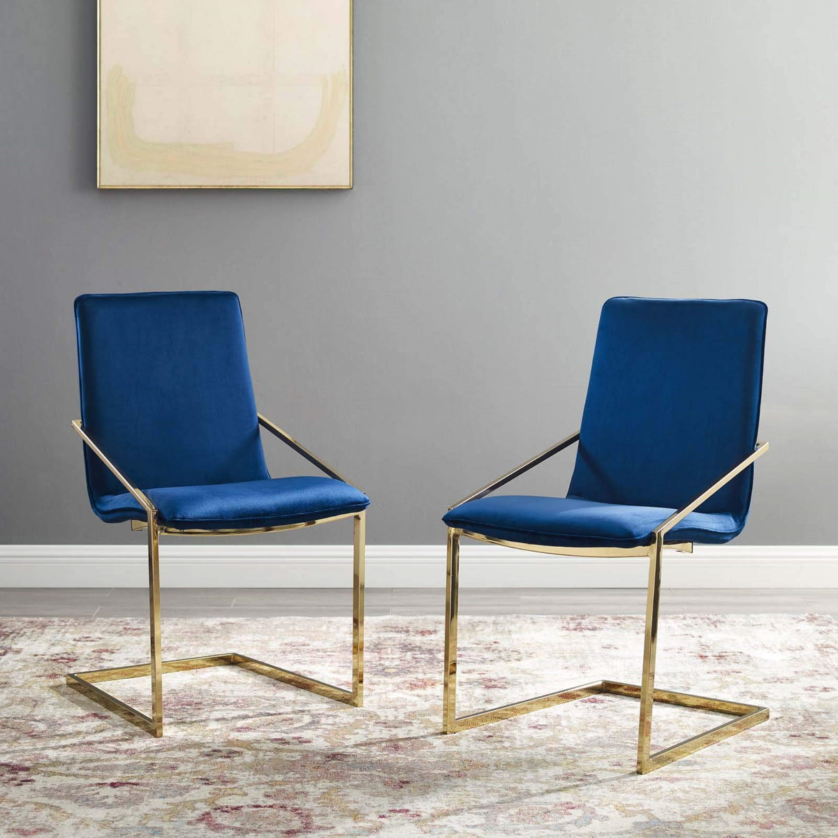 Casafoyer Pitch Performance Velvet Armchair, 2 Pcs - Dining Chairs, Gold Navy