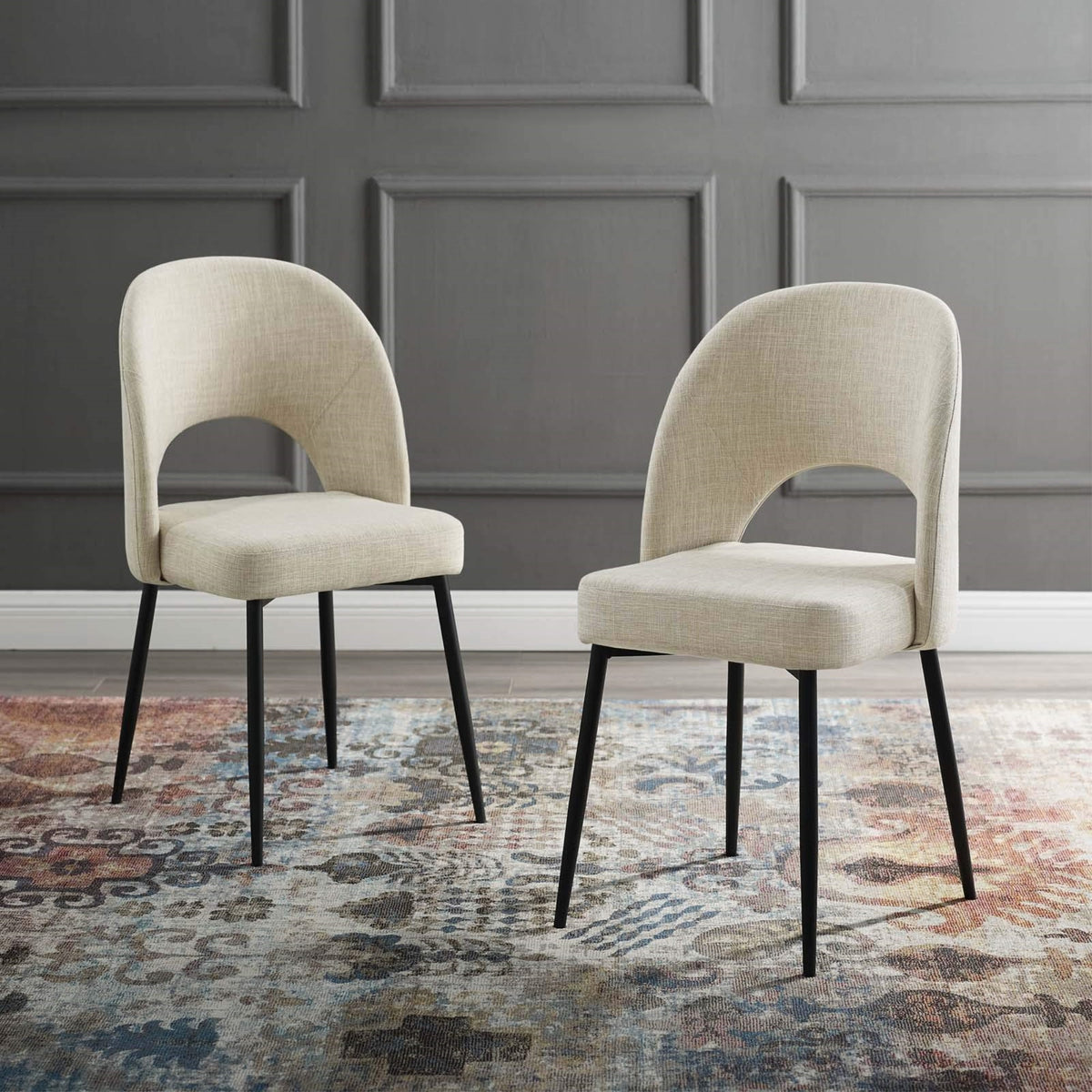 Casafoyer Rouse Upholstered Fabric Side Black Beige, (Pack Of 2)