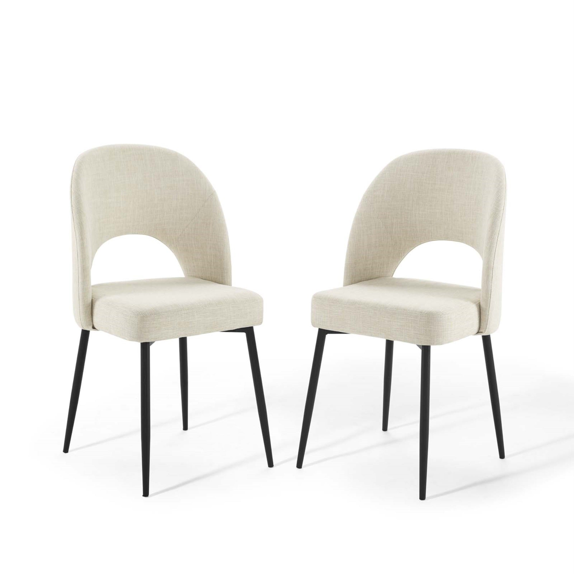 Rouse Upholstered Fabric Dining Side Chair Set Of 2 - Stylish And Comfortable With Densely Padded Foam And Soft Fabric Upholstery - Durable Bentwood Construction - Matte Black Stainless Steel Legs - Weight Capacity Of 331 Lbs - Black Beige