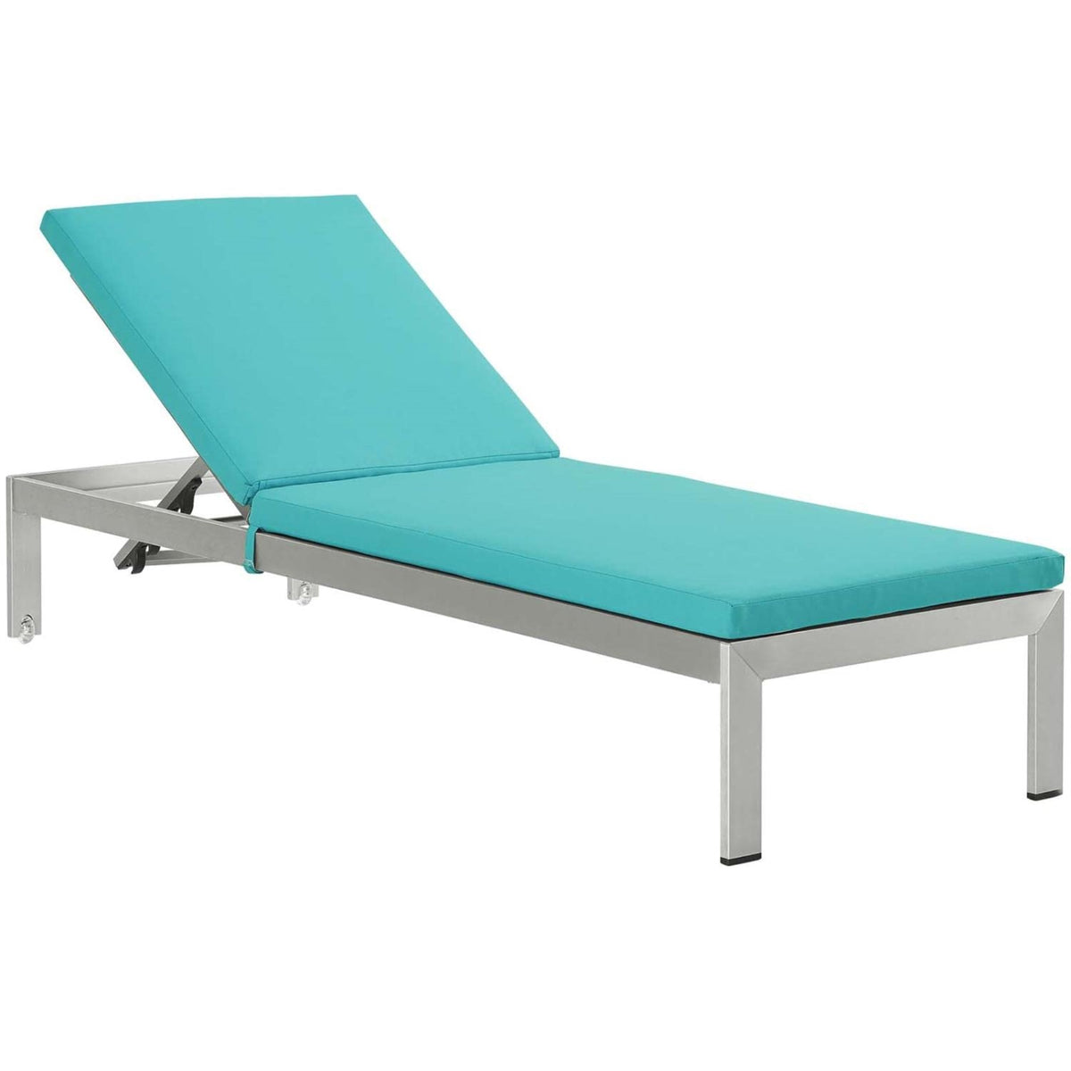Casafoyer Eei-4502-Slv-Trq Shore Outdoor Patio Aluminum Chaise With Cushions, Silver Turquoise