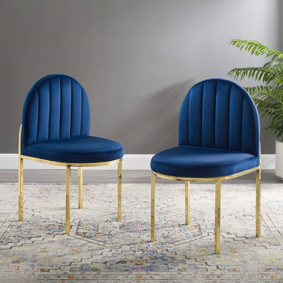 Casafoyer Isla Dining Side Chair Performance Velvet Set Of 2 In Gold Navy
