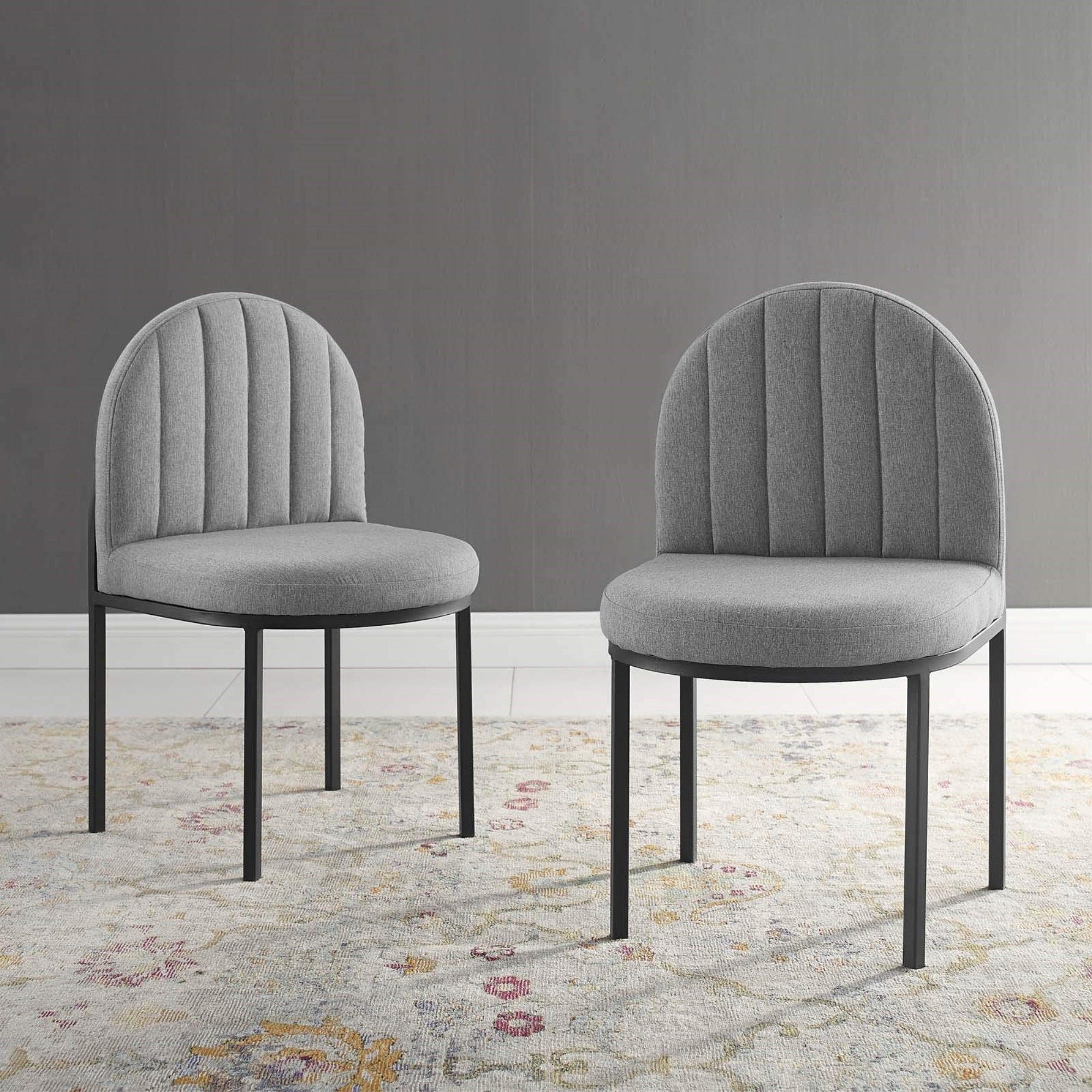 Casafoyer Isla Dining Side Chair Upholstered Fabric Set Of 2 In Black Light Gray