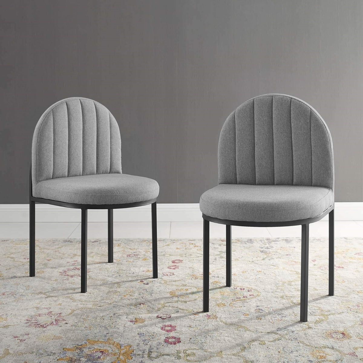 Casafoyer Isla Dining Side Chair Upholstered Fabric Set Of 2 In Black Light Gray