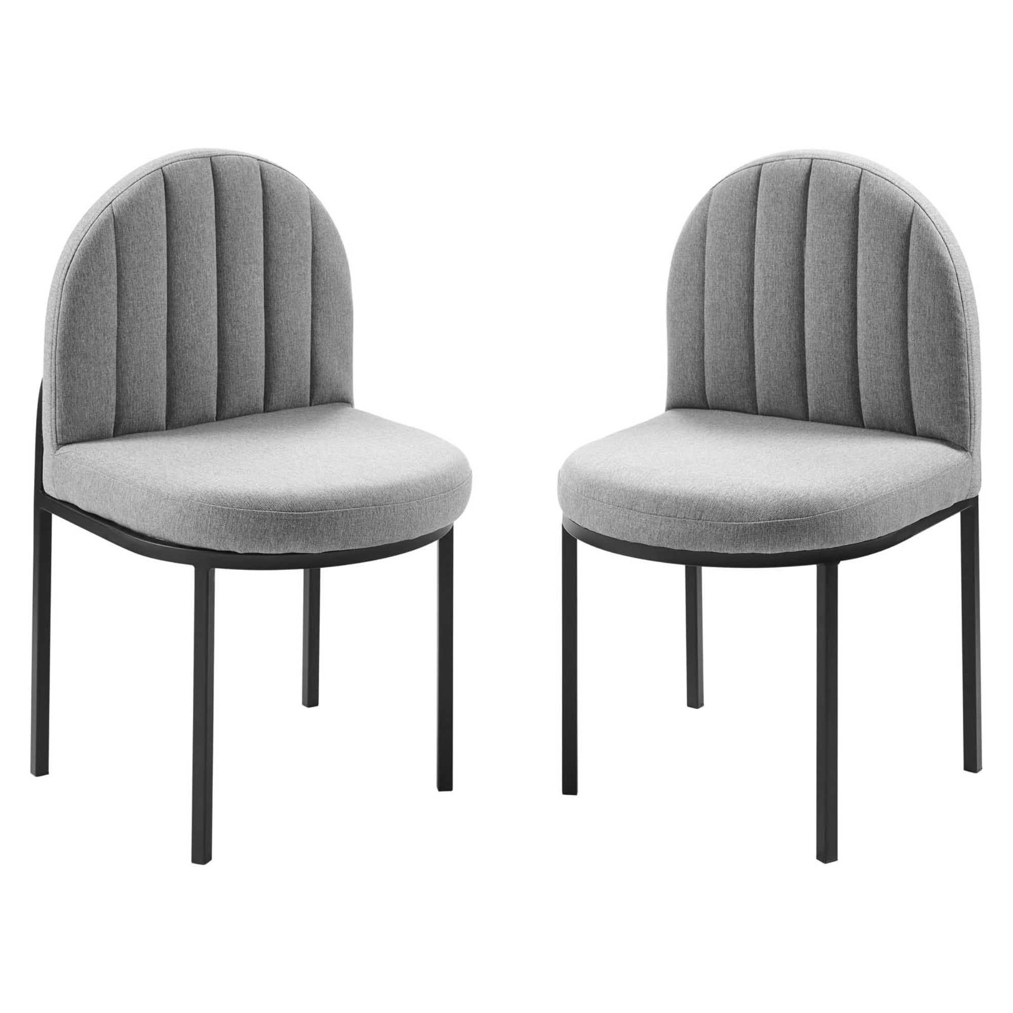 Isla Channel Tufted Upholstered Dining Side Chair Set - Vintage Clamshell Design, Foam Padding, Durable Polyester Fabric, Matte Black Frame - Set Of 2