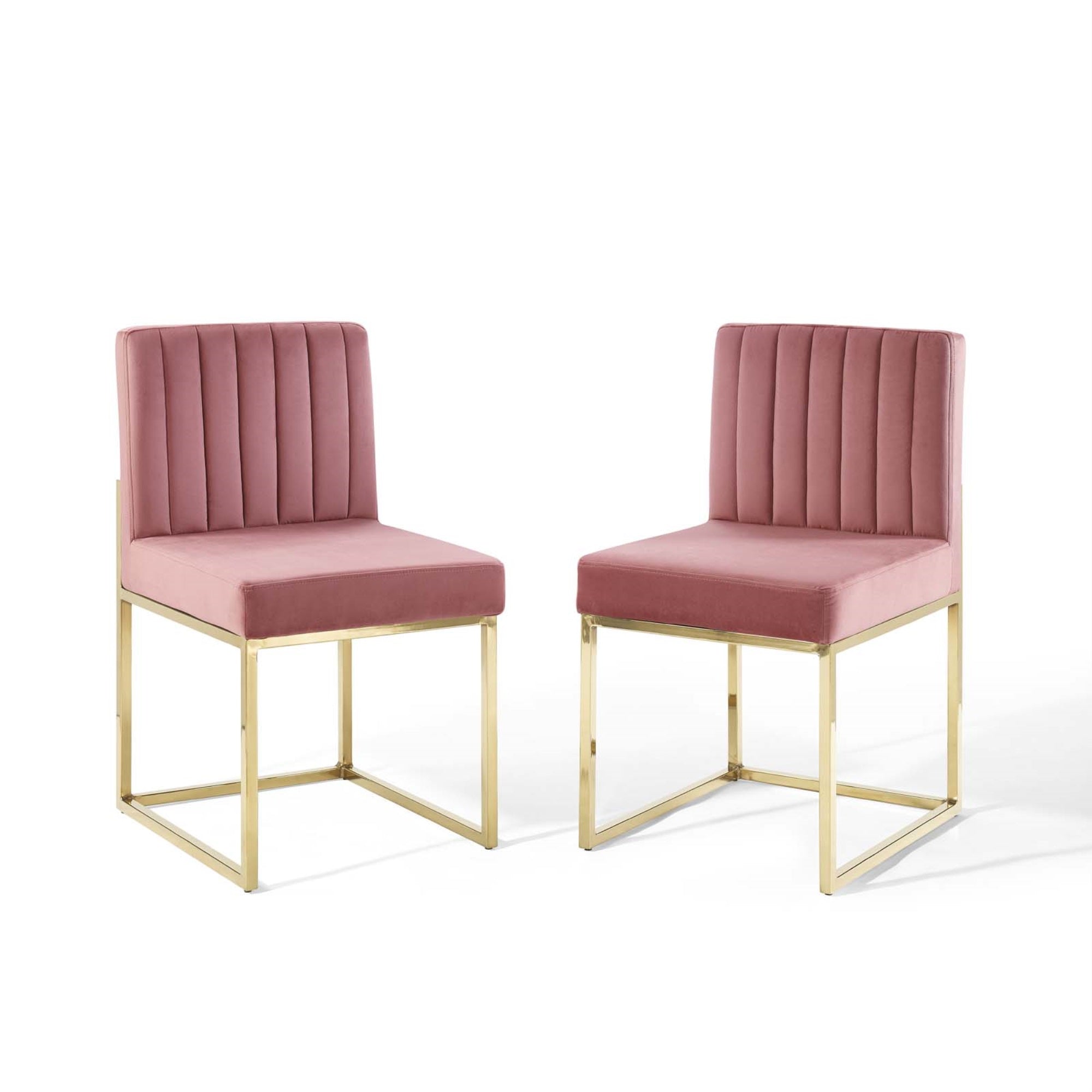 Carriage Channel Tufted Velvet Dining Chair - Gold Sled Base, Stain-Resistant, Comfortable Foam Padding - Set Of 2