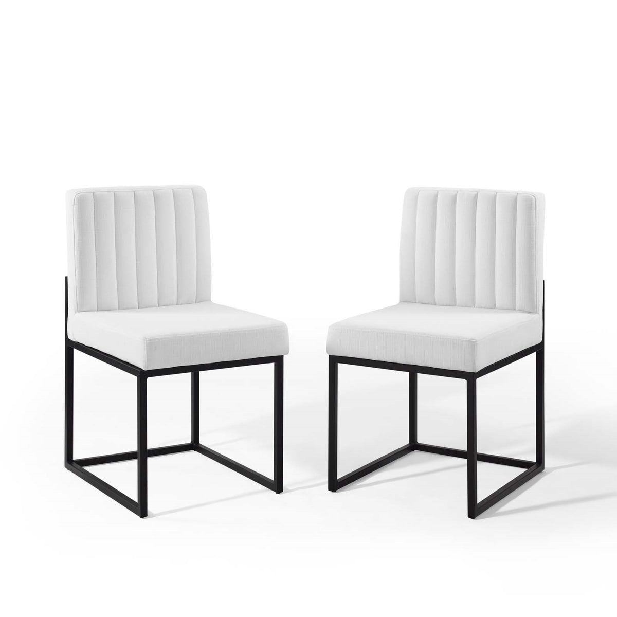 Carriage Dining Chair Upholstered Fabric Set Of 2 Black White