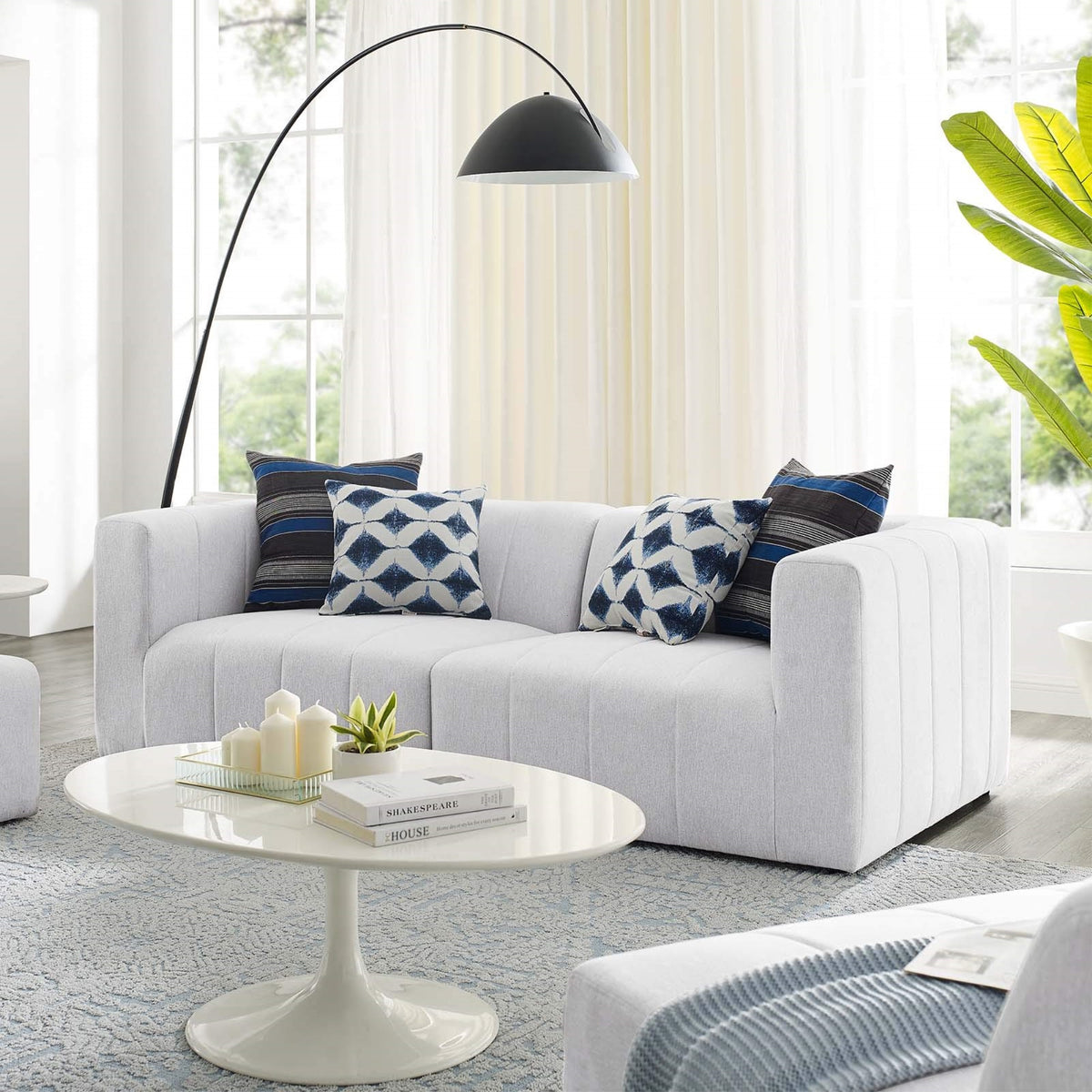 Casafoyer Bartlett Channel Tufted Upholstered Sectional Sofa, 2-Piece Set, Ivory