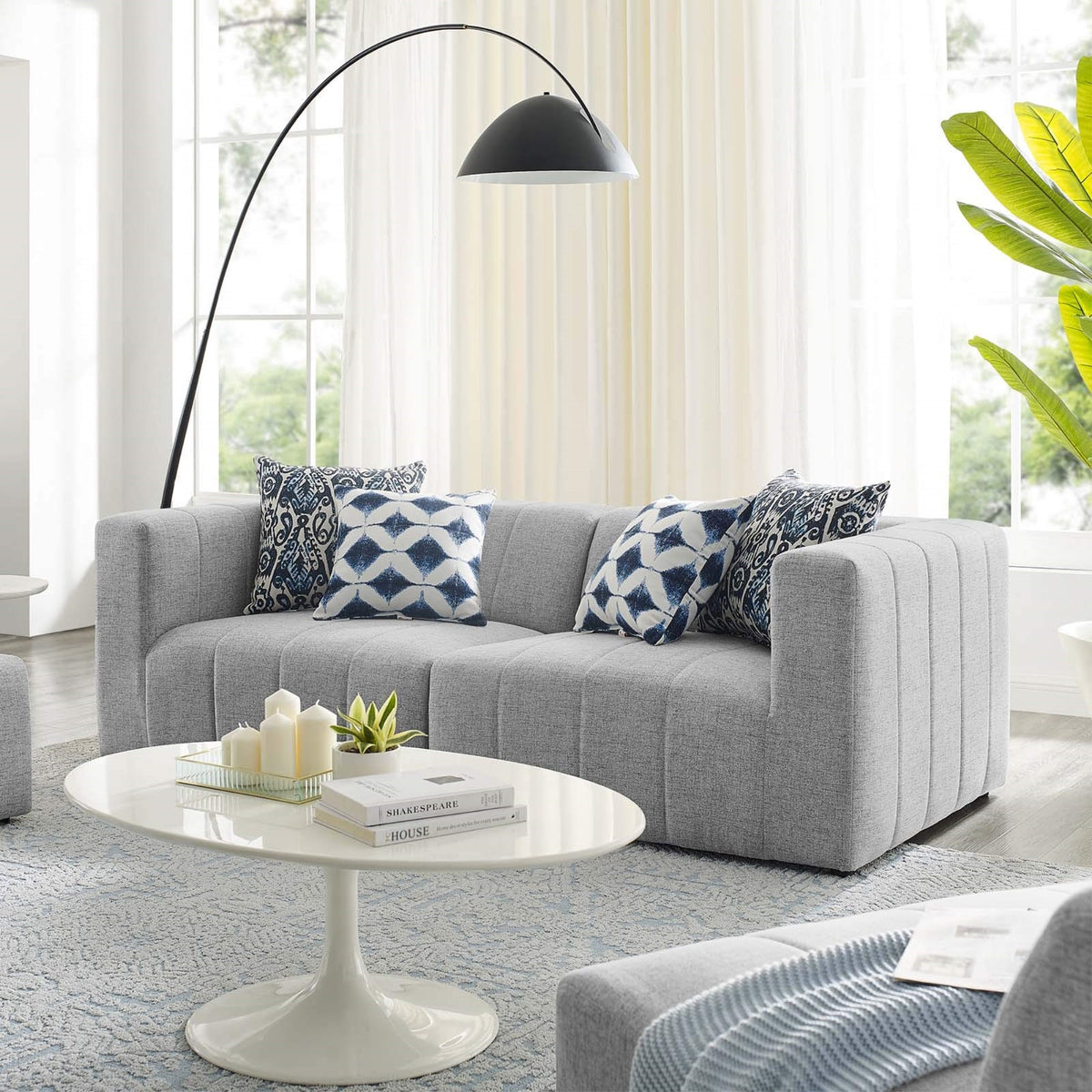 Casafoyer Bartlett Channel Tufted Upholstered Sectional Sofa, 2-Piece Set, Light Gray