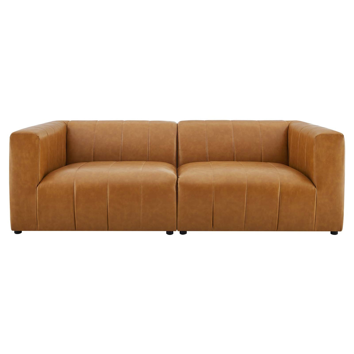 Bartlett Vegan Leather Loveseat - Retro Modern Style, Dense Foam Padding, Solid Wood Frame, 2-Piece Set, Tan