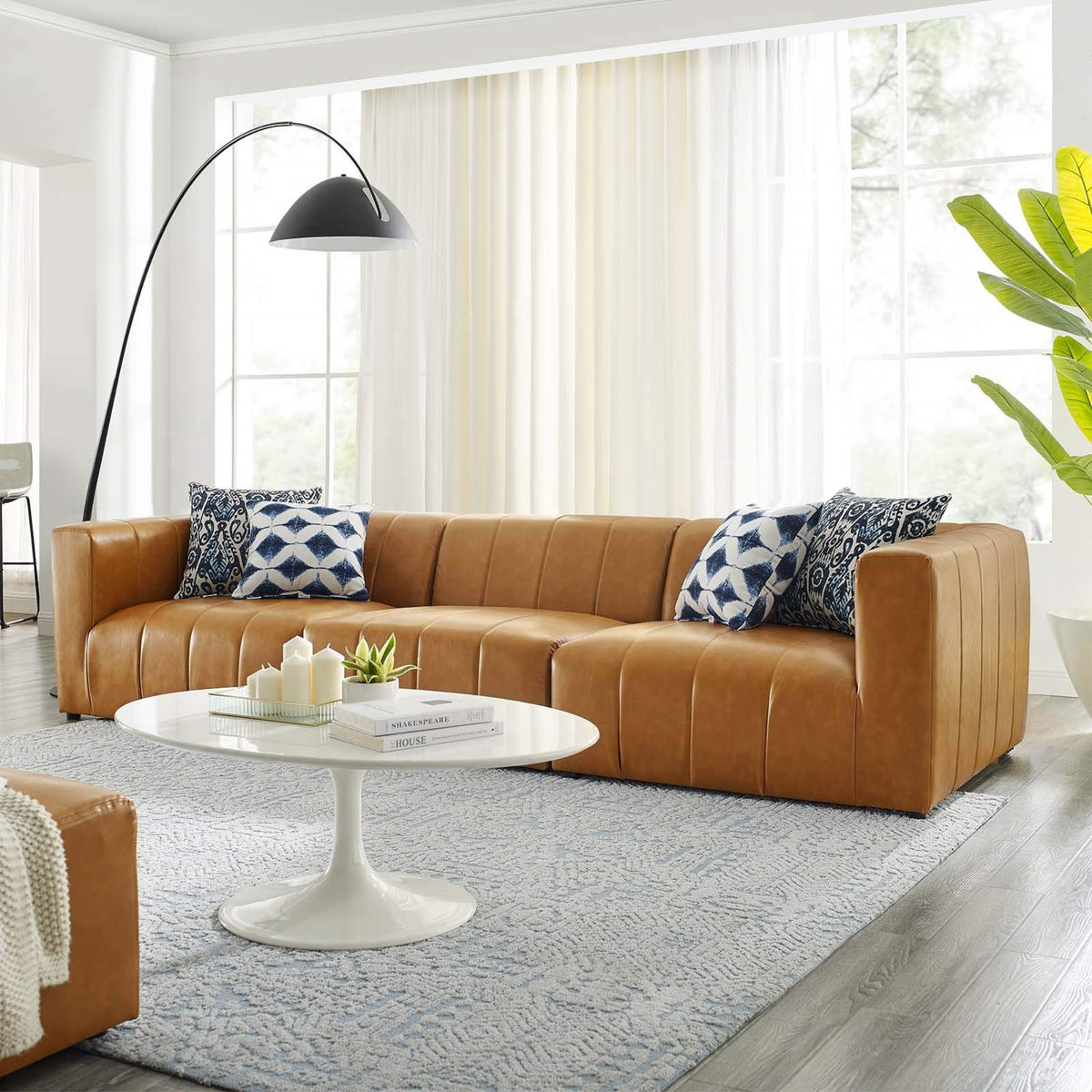 Casafoyer Eei-4515-Tan Bartlett Vegan Leather Vegan Leather 3-Piece Sofa, Tan