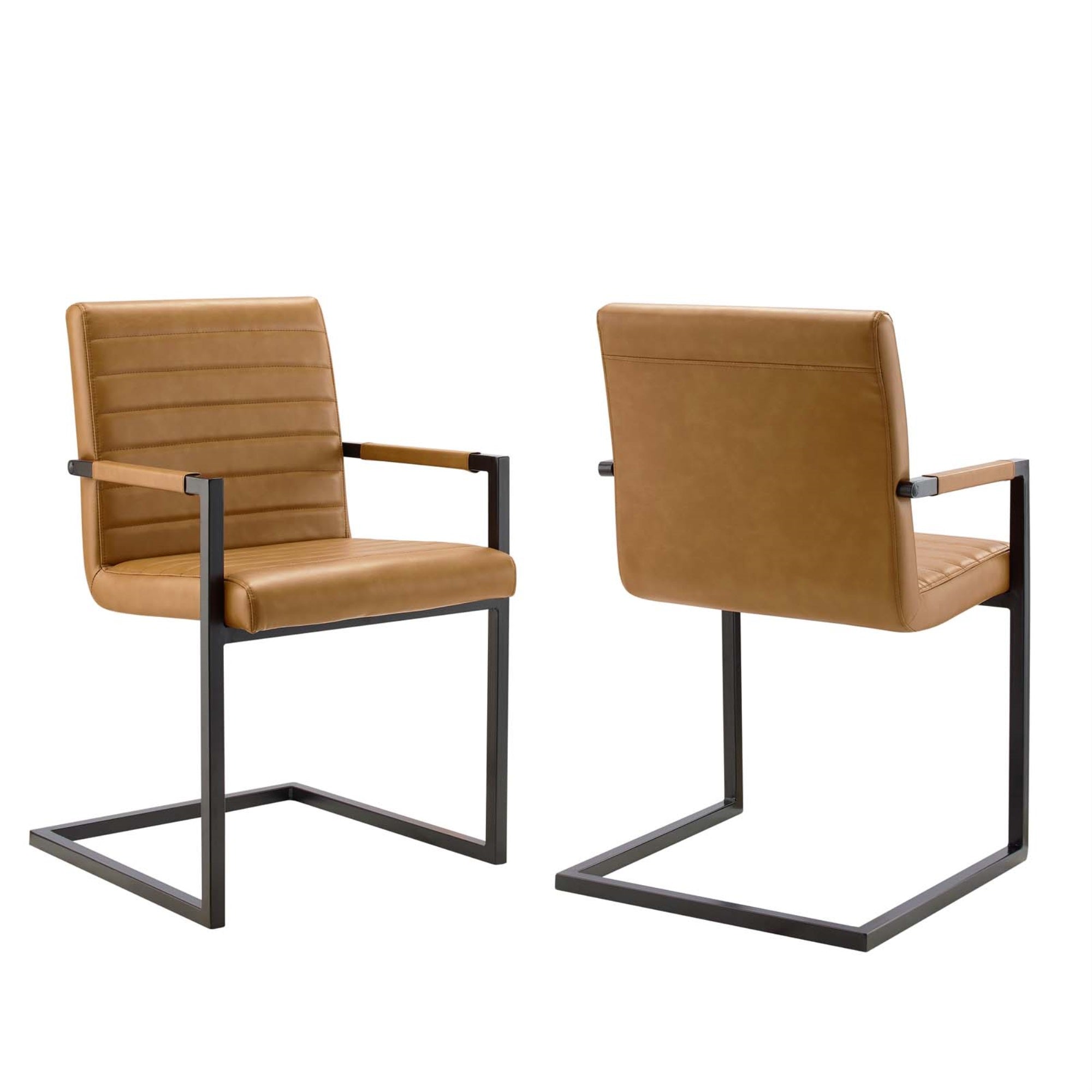 Ergode Vegan Leather Dining Chairs - Set Of 2 | Contemporary Allure | Retro Modern Charm | Mid-Century Flair | Sled Base | Padded Armrests | 300 Lbs Weight Capacity