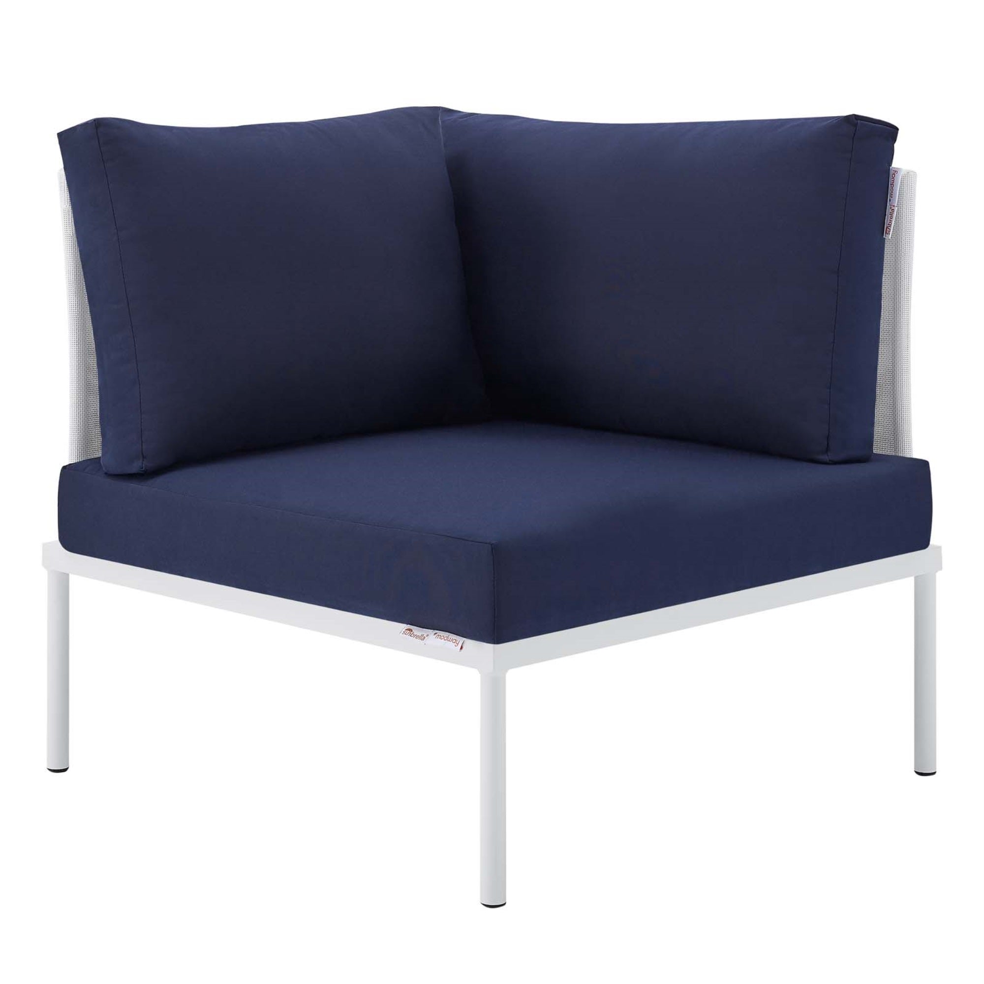 Harmony Sunbrella Outdoor Patio All Mesh Corner Chair White Navy