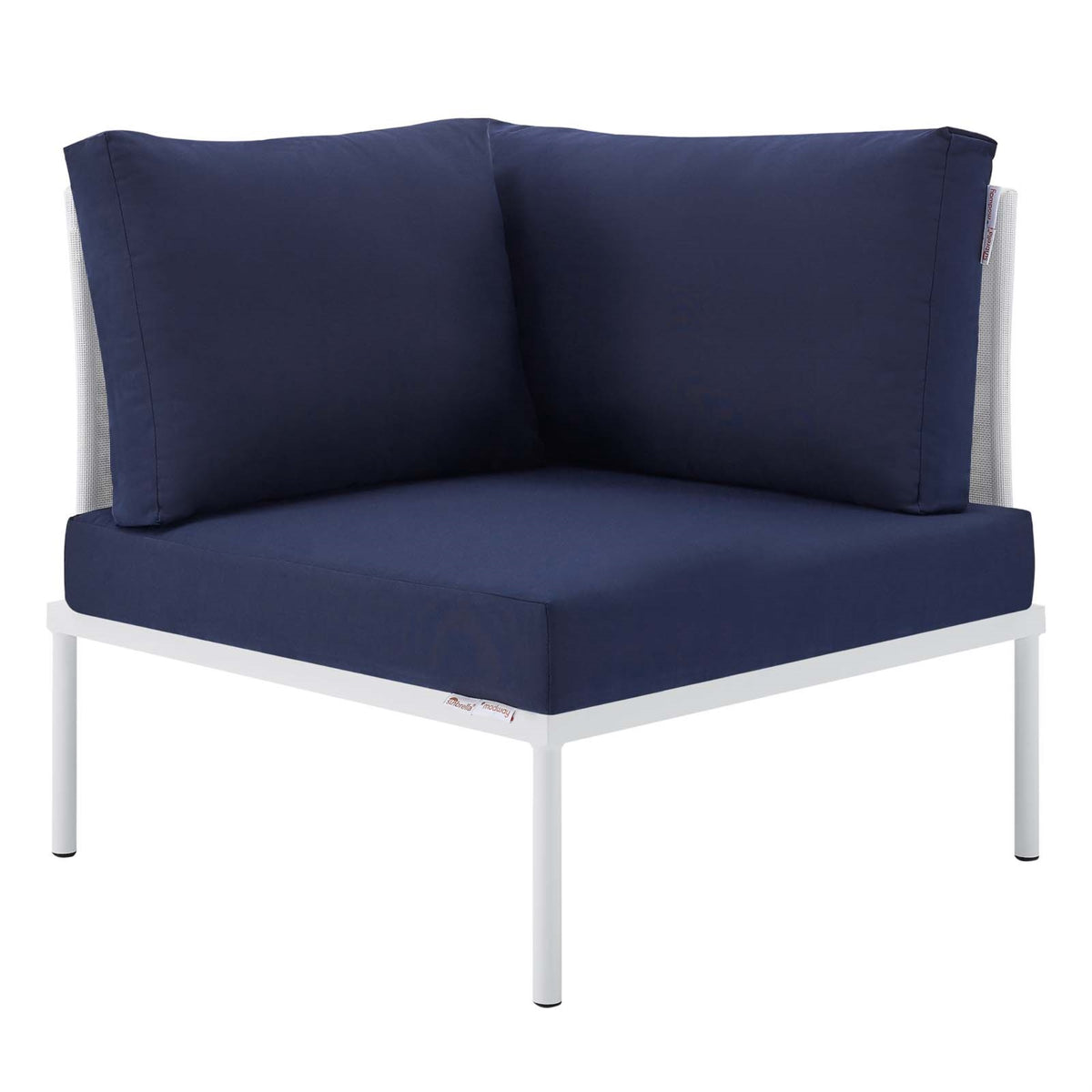 Harmony Sunbrella Outdoor Patio All Mesh Corner Chair White Navy