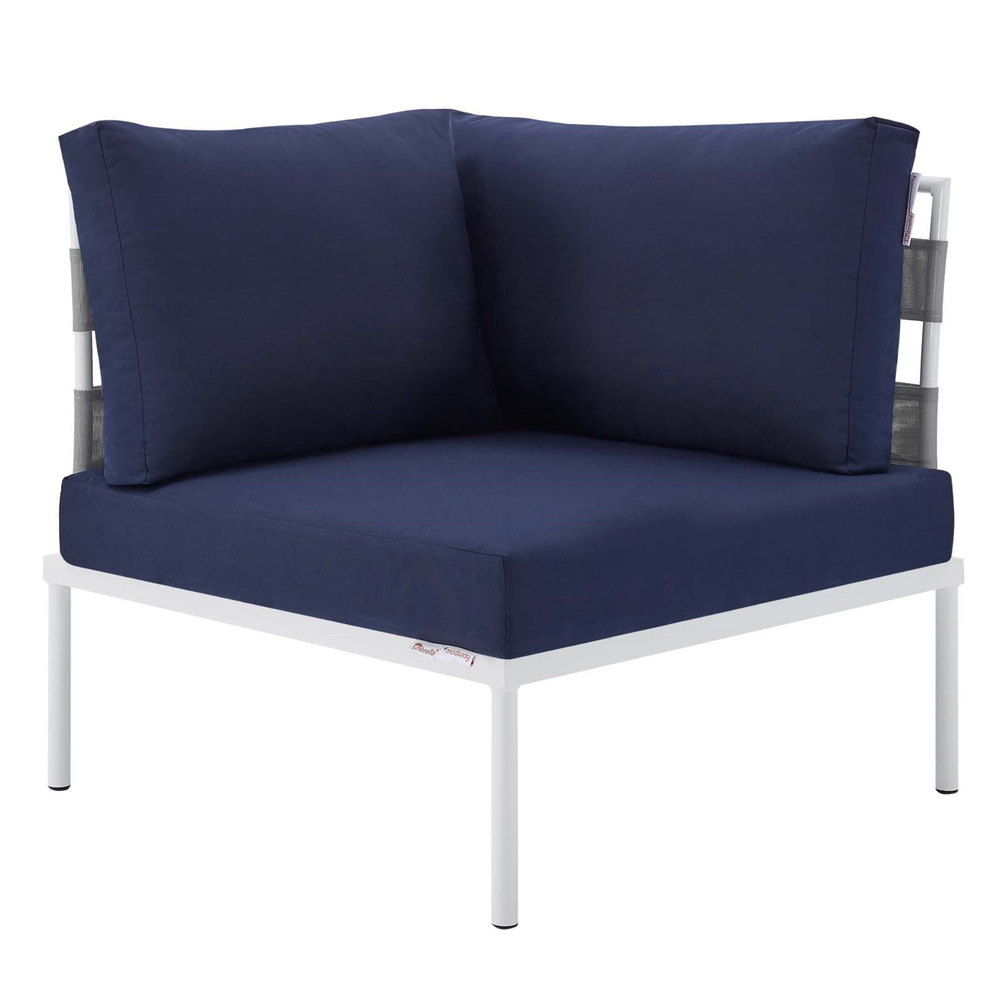 Harmony Sunbrella Outdoor Patio Aluminum Corner Chair Gray Navy