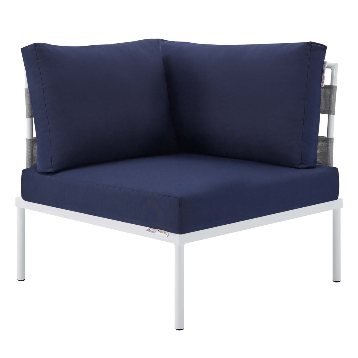Harmony Sunbrella Outdoor Patio Aluminum Corner Chair Gray Navy