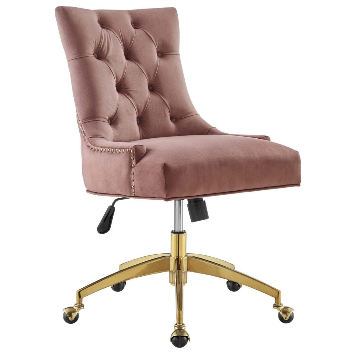 Casafoyer Regent Tufted Performance Velvet Swivel Office Chair, Gold Dusty Rose