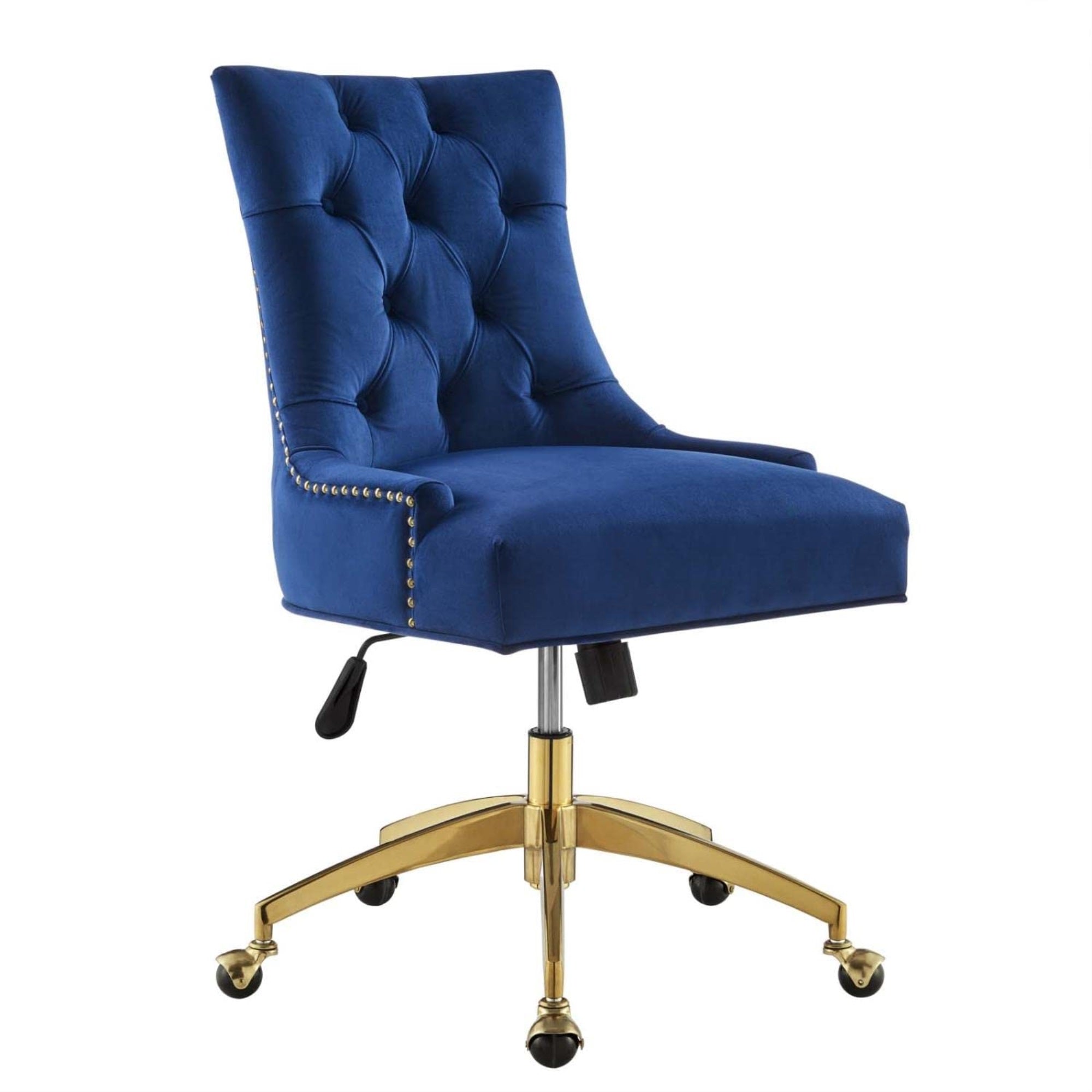 Casafoyer Regent Tufted Performance Velvet Swivel Office Chair, Gold Navy