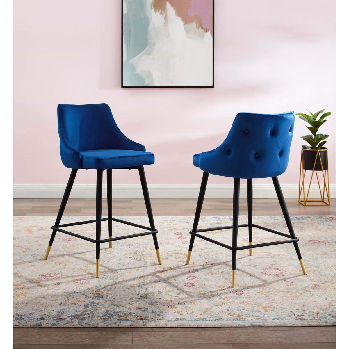 Casafoyer Adorn Performance Velvet Counter Stool Set Of 2, Navy