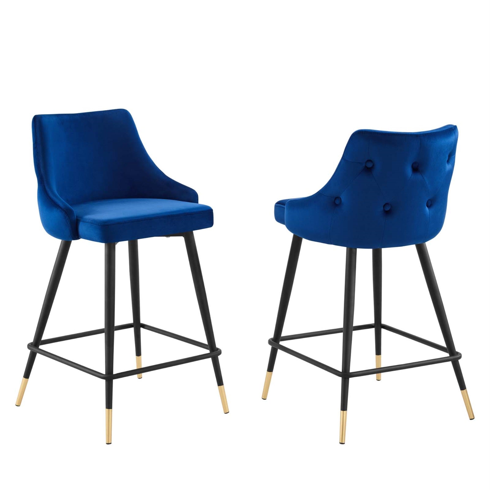 Elegant Adorn Performance Velvet Counter Stool Set Of 2 - Navy, Button Tufted, Stain-Resistant, Cozy Seating, Vintage Modern, 300 Lbs. Capacity
