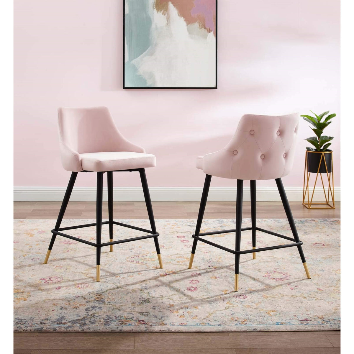 Casafoyer Adorn Performance Velvet Counter Stool Set Of 2, Pink
