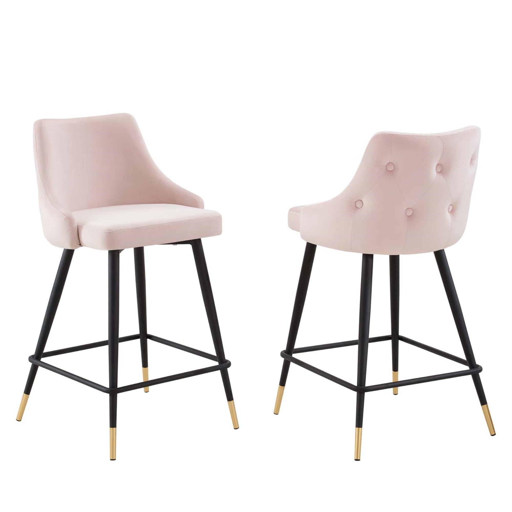 Adorn Performance Velvet Counter Stool Set Of 2 - Elegant, Comfortable, And Stain-Resistant - Perfect For Dining Room Or Kitchen - Pink