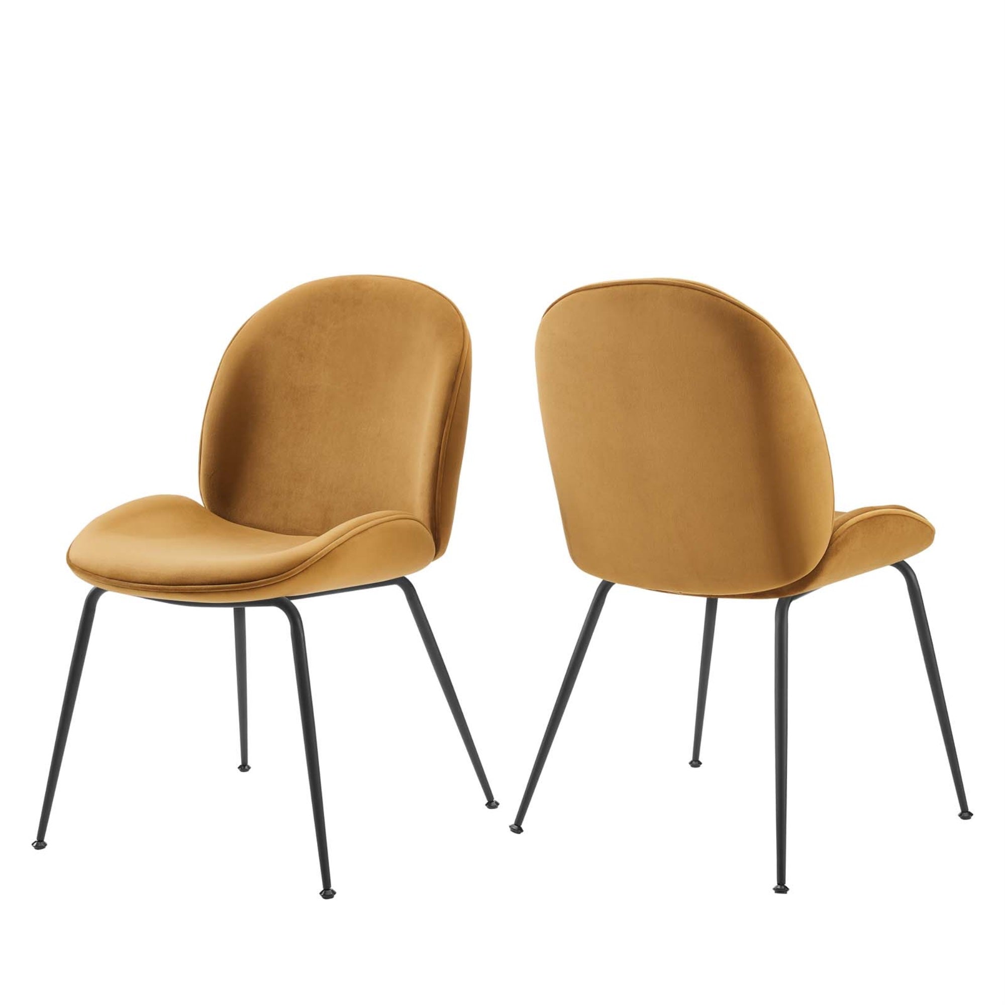 Scoop Black Powder Coated Steel Leg Performance Velvet Dining Chairs - Set Of 2 Cognac