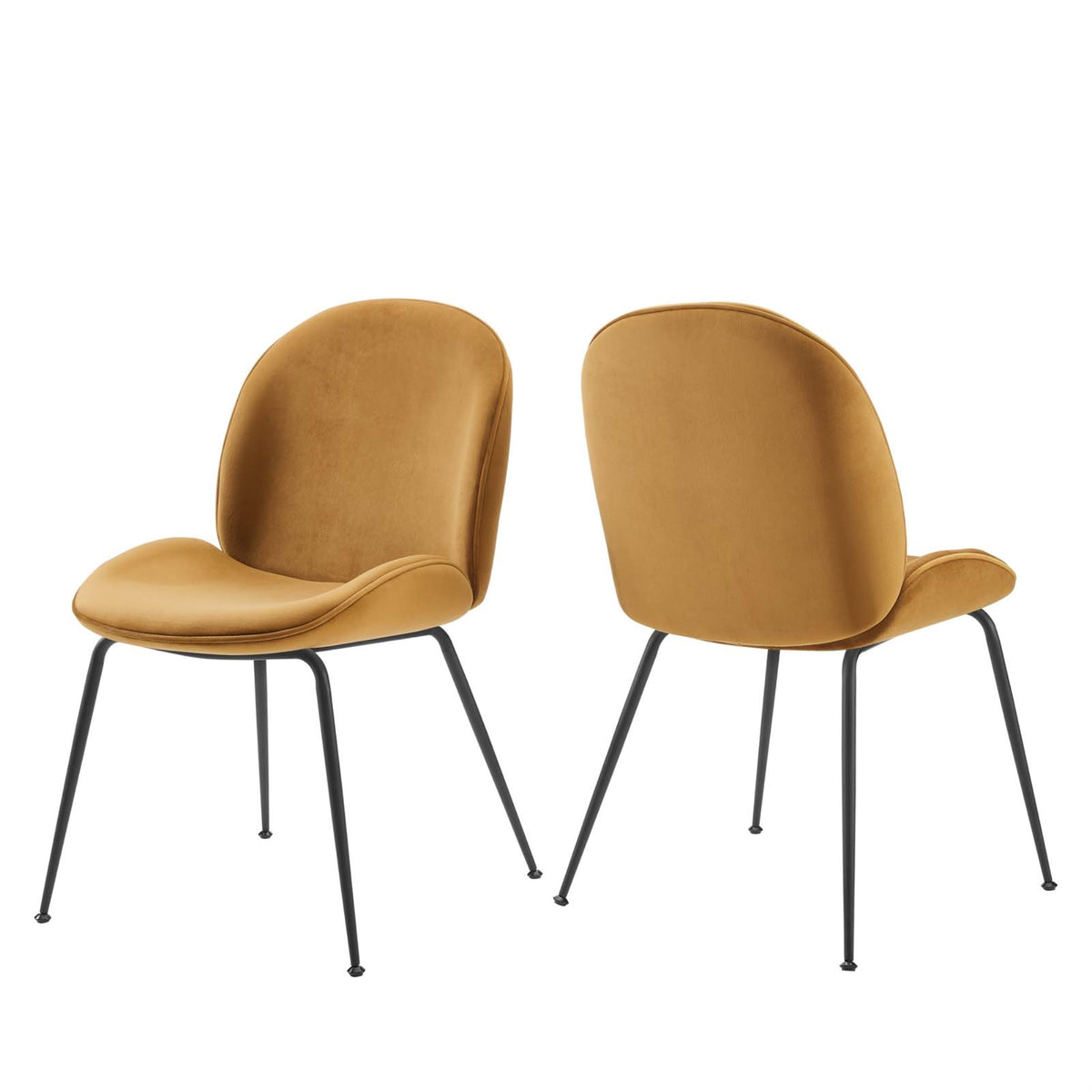 Scoop Black Powder Coated Steel Leg Performance Velvet Dining Chairs - Set Of 2 Cognac