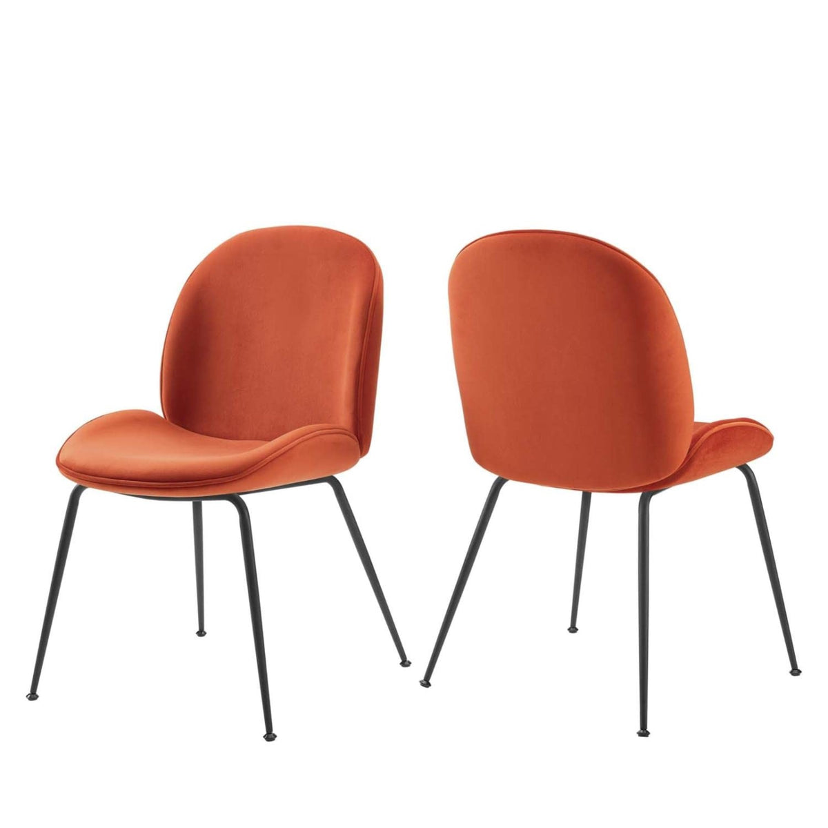 Casafoyer Eei-4635-Ora Scoop Black Powder Coated Steel Leg Performance Velvet Dining Chairs - Set Of 2, Orange