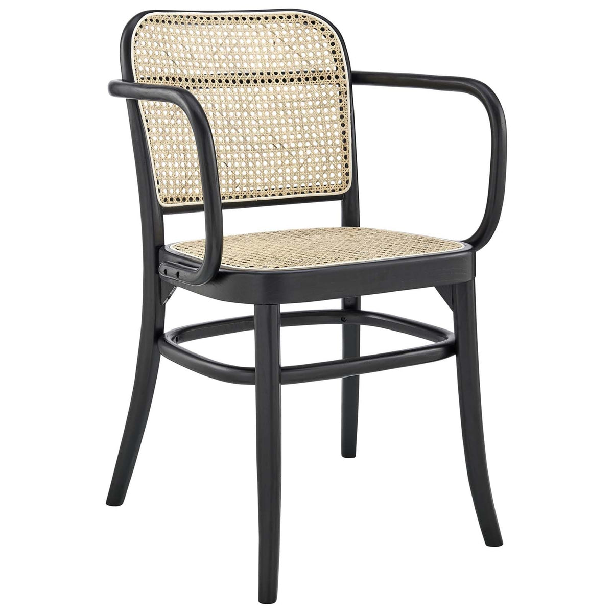 Casafoyer Winona Elm Wood Dining Chair With Cane Rattan Seat In Black 21 X 22.5 X 32