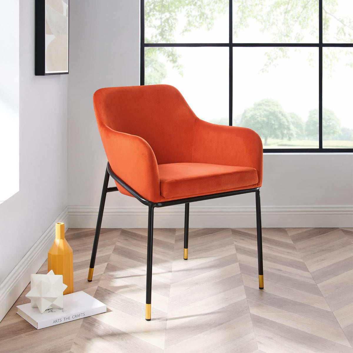 Casafoyer Eei-4671-Blk-Ora Jovi Performance Velvet Dining Armchair, Black Orange