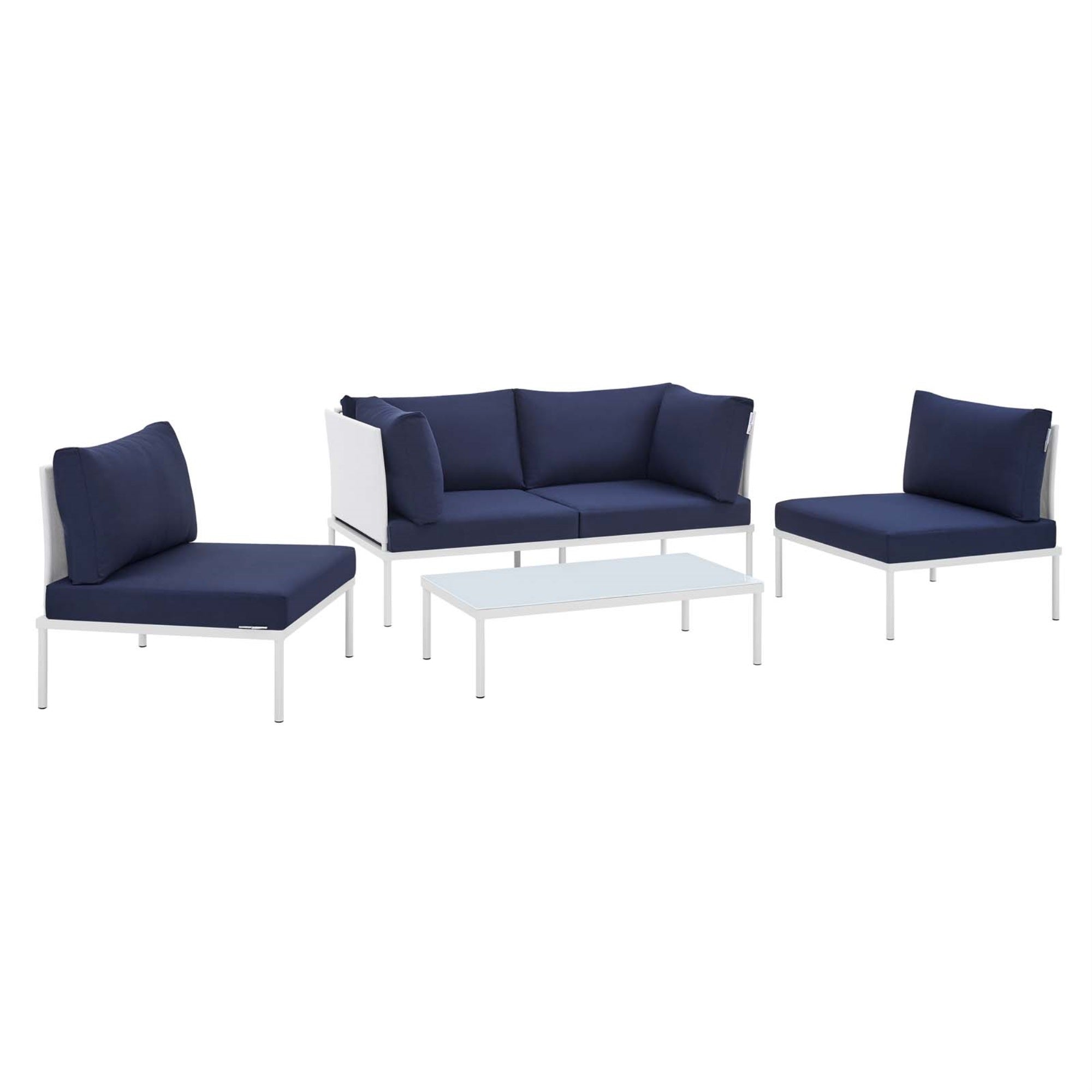 Harmony 4-Piece  Sunbrella Outdoor Patio Aluminum Seating Set White Navy