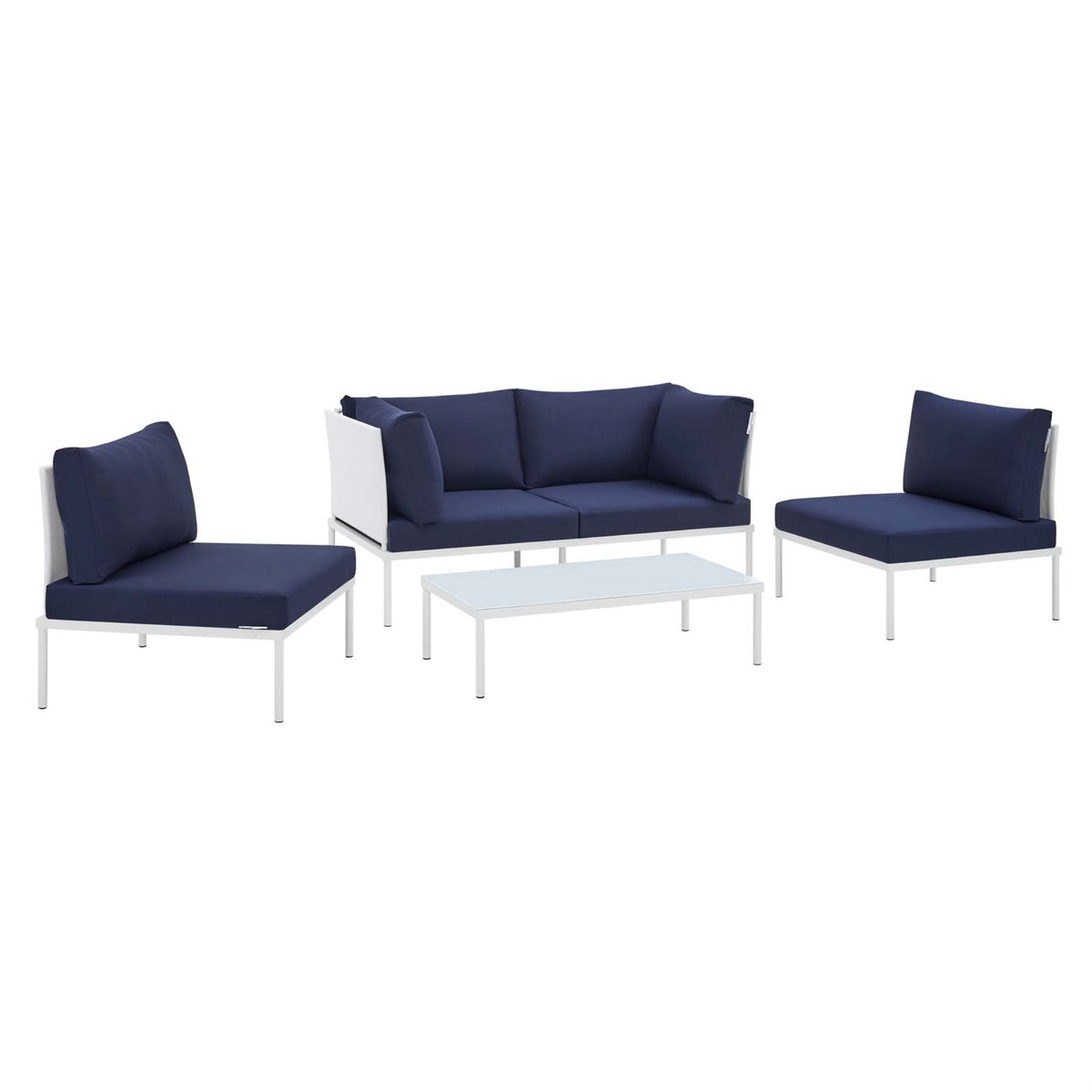 Harmony 4-Piece  Sunbrella Outdoor Patio Aluminum Seating Set White Navy