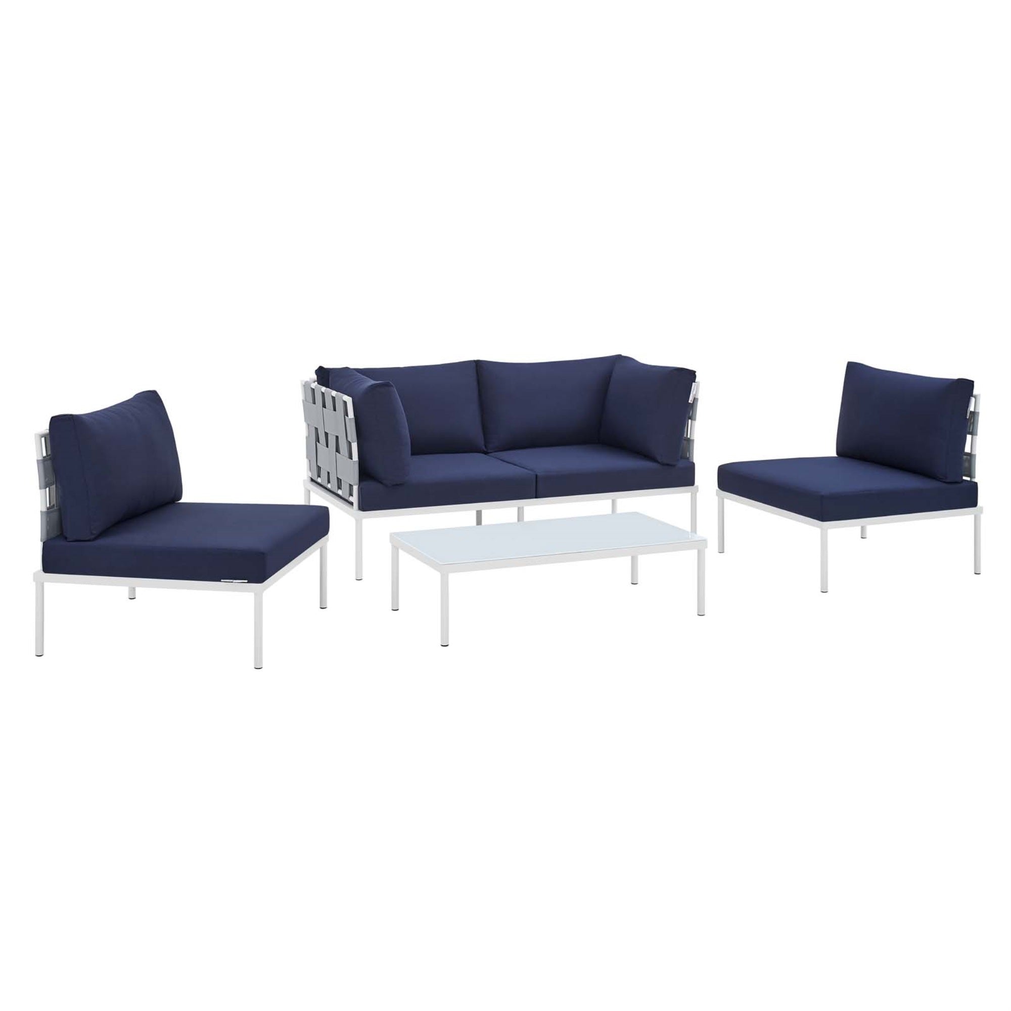 Harmony 4-Piece  Sunbrella Outdoor Patio Aluminum Seating Set Gray Navy