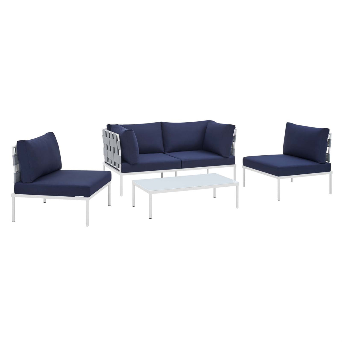 Harmony 4-Piece  Sunbrella Outdoor Patio Aluminum Seating Set Gray Navy